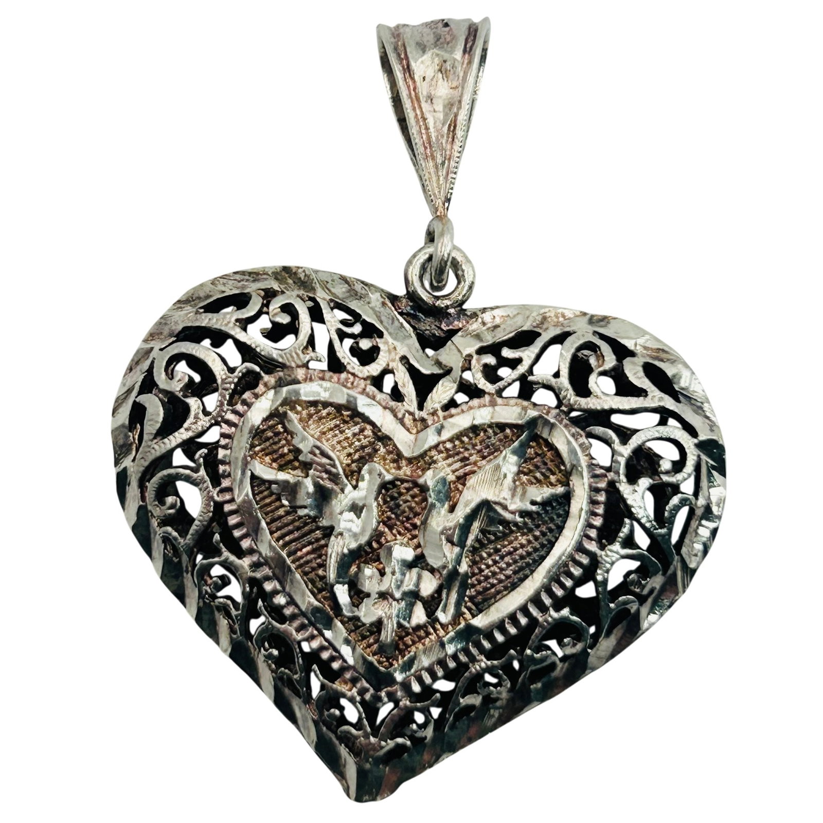 Sterling Heart Two Bird Pendant (1 of 4)