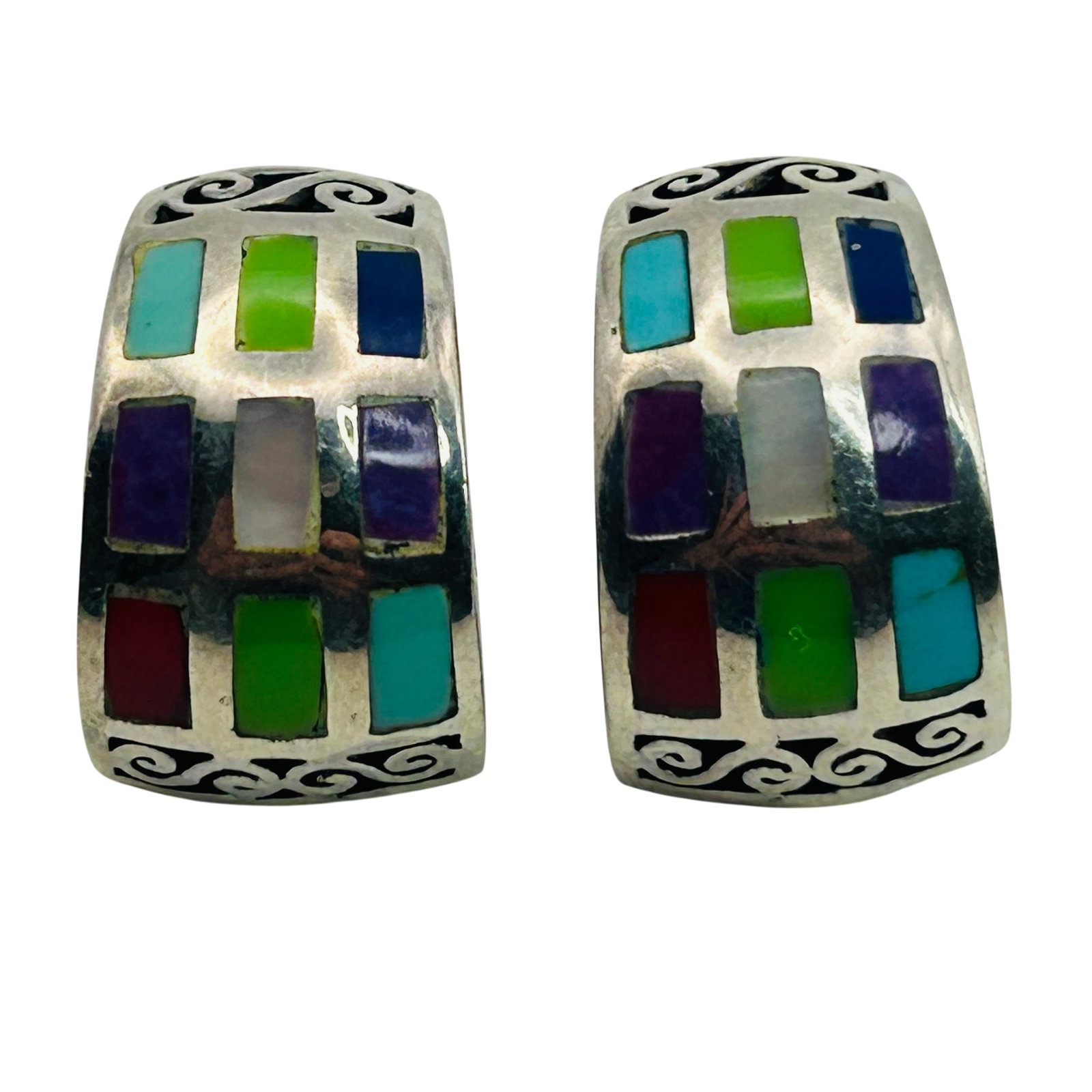 Sterling Southwest Style Multi Gem Stud Earrings (1 of 4)