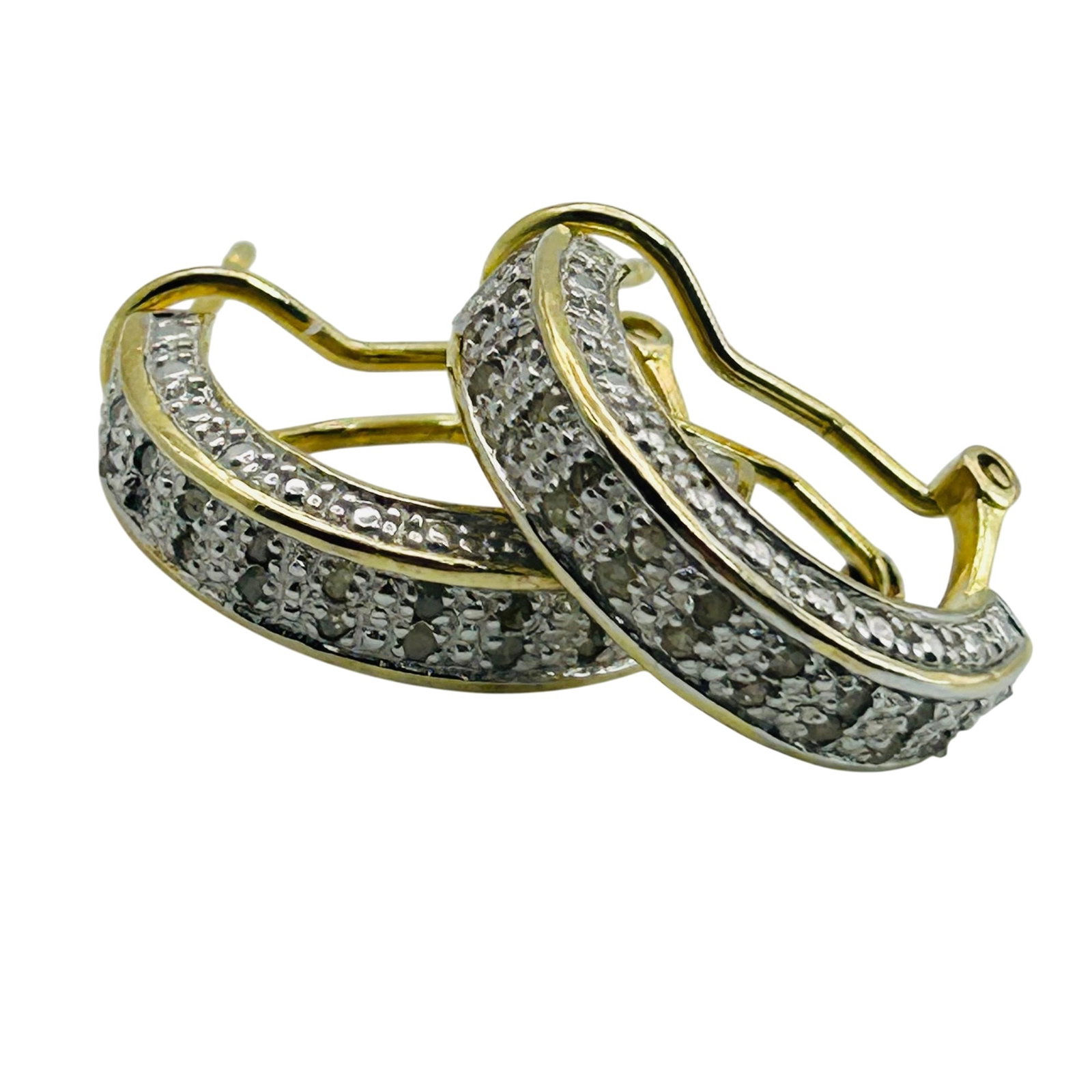 DBJ Sterling Diamond Half Hoop Earrings: DBJ Sterling diamond half hoop earrings. 5.9g