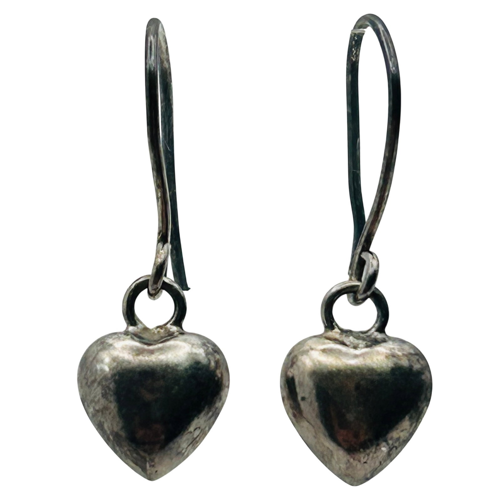 Sterling Puffy Heart Hook Back Earrings: Sterling puffy heart hook back earrings. 1.1g