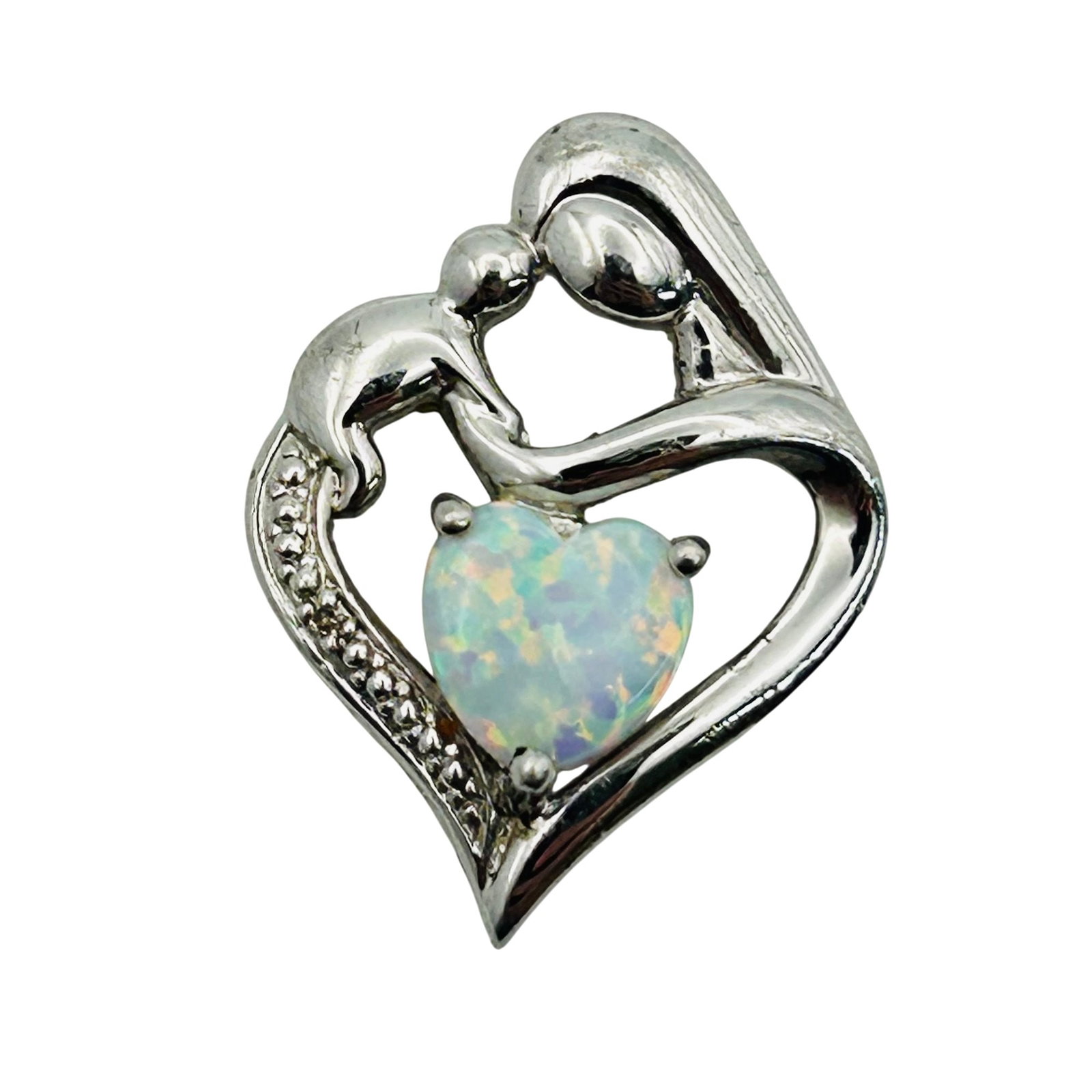 Sterling Opal Heart Mother And Child Pendant (1 of 4)