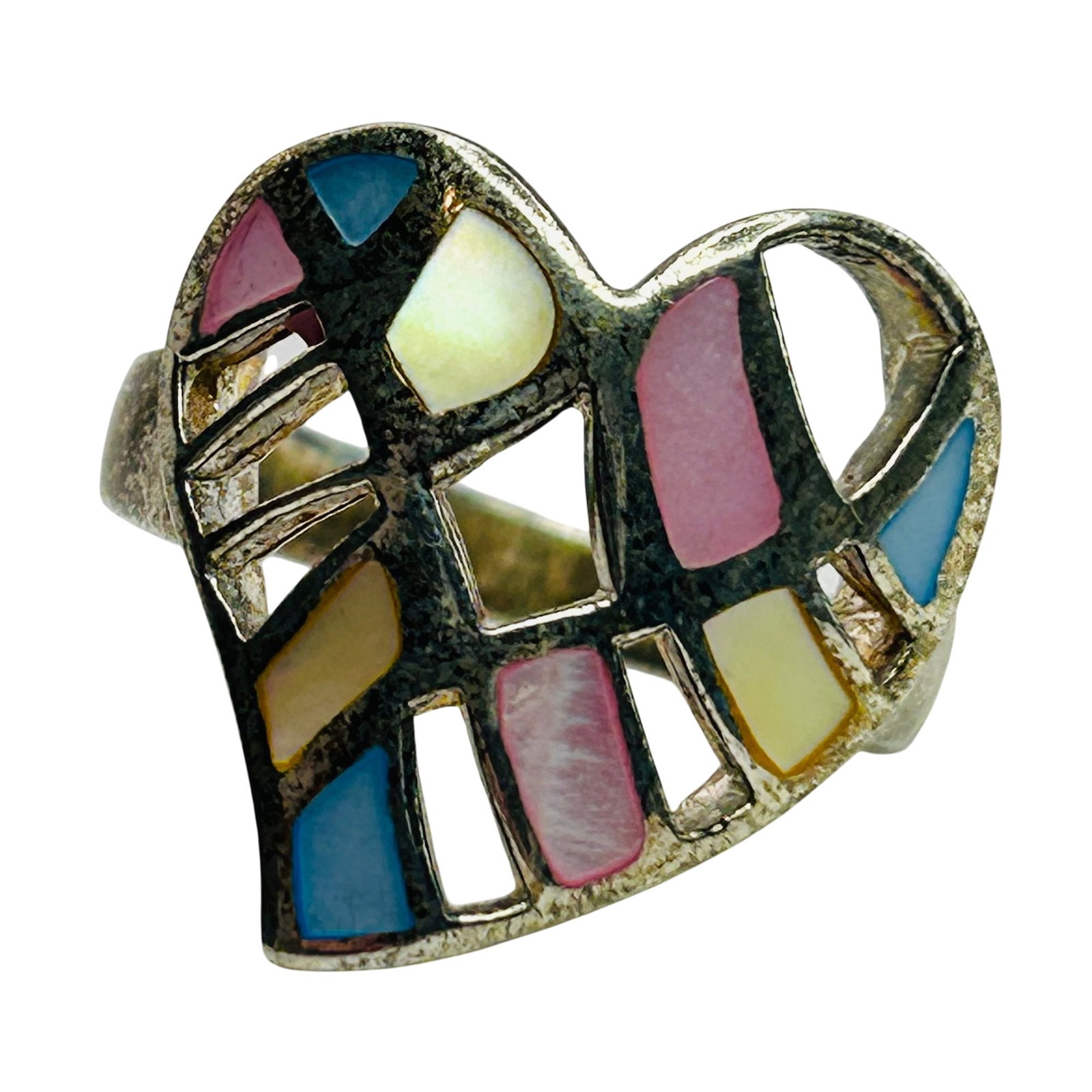 Sterling Southwest style Inlay Heart Ring Size 7 (1 of 7)