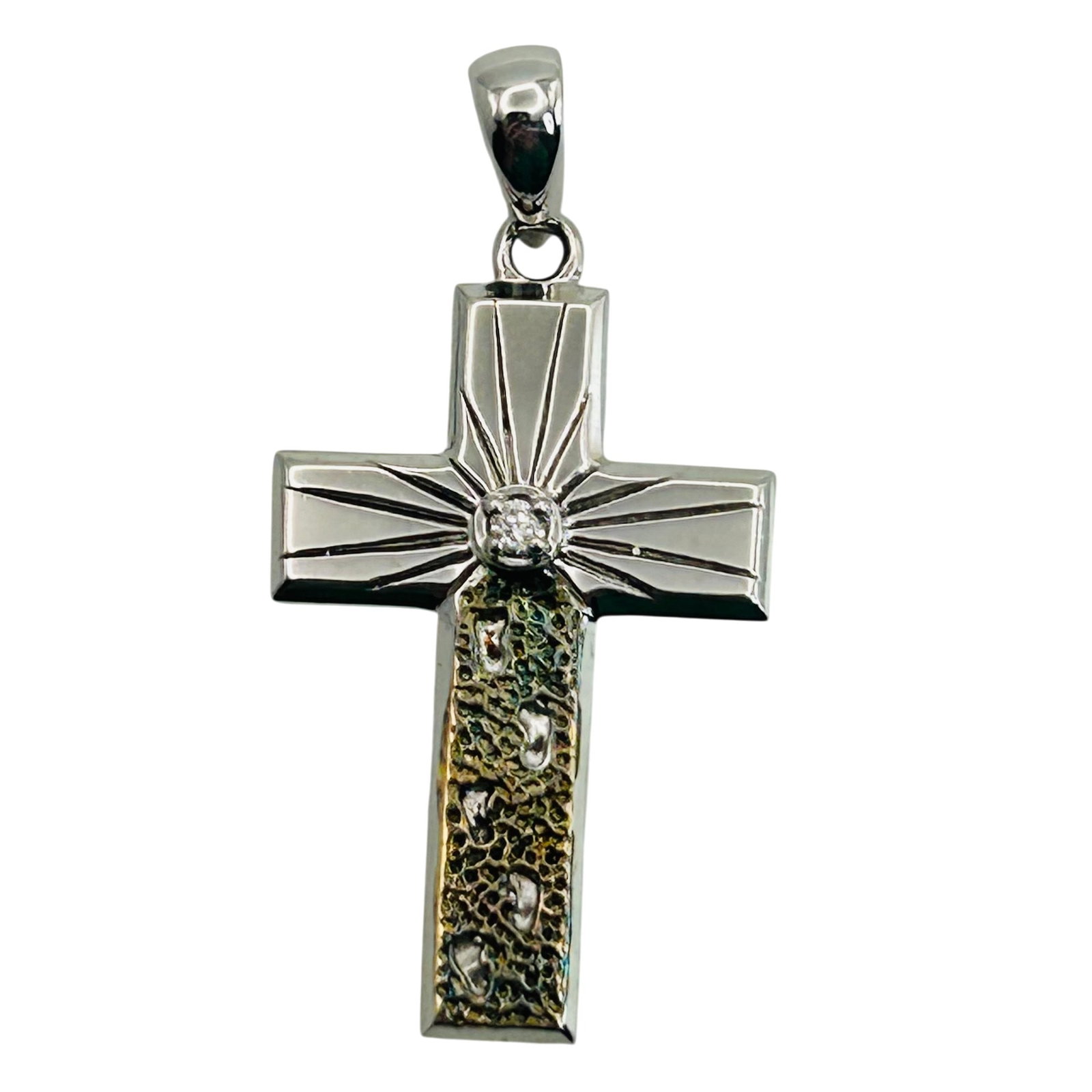AD TK Sterling Diamond Cross Footprint Pendant: AD TK Sterling diamond cross footprint pendant. 2.5g. When you have seen only one set of footprints is when I carried you.