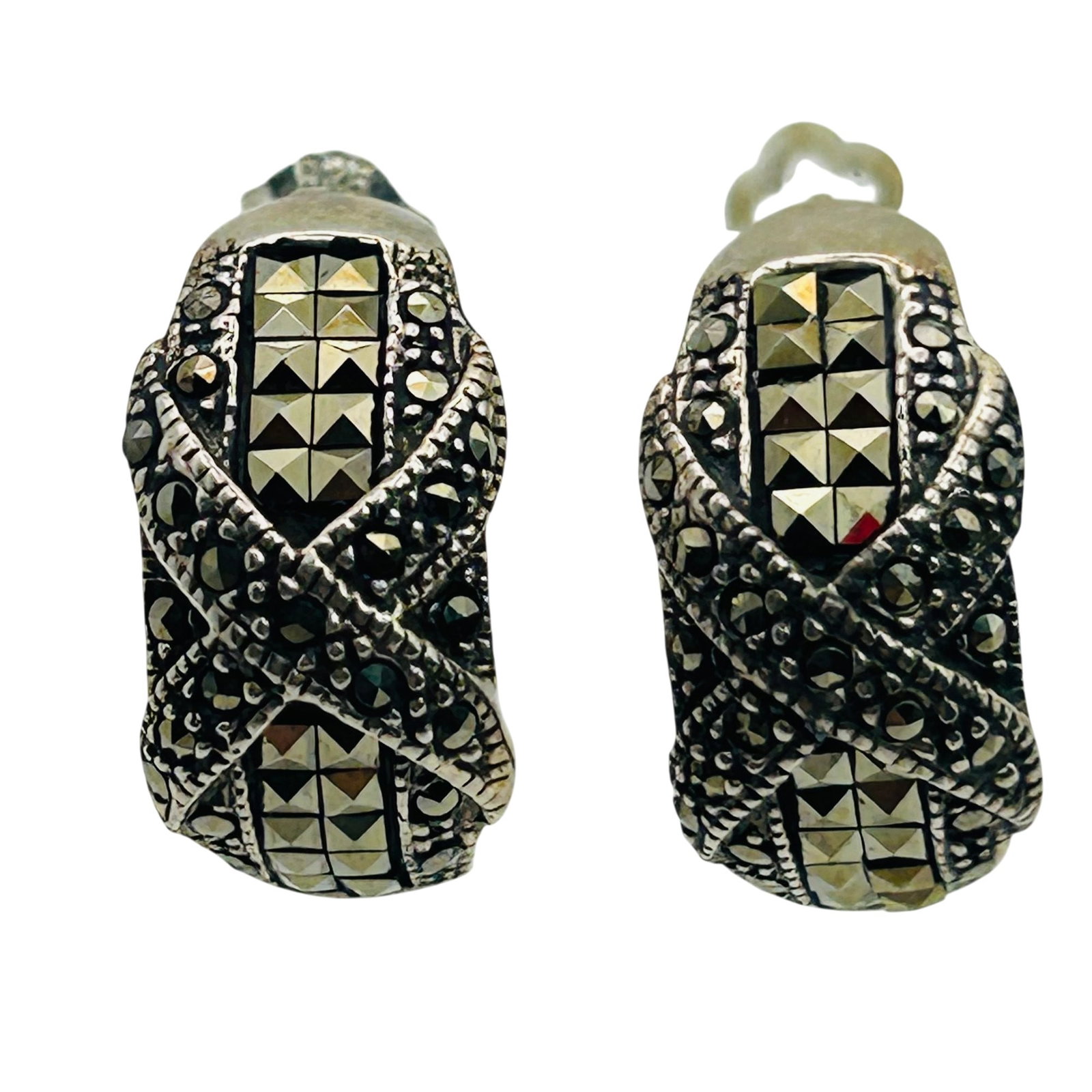 Sterling Marcasite Half Hoop Stud Earrings (1 of 6)