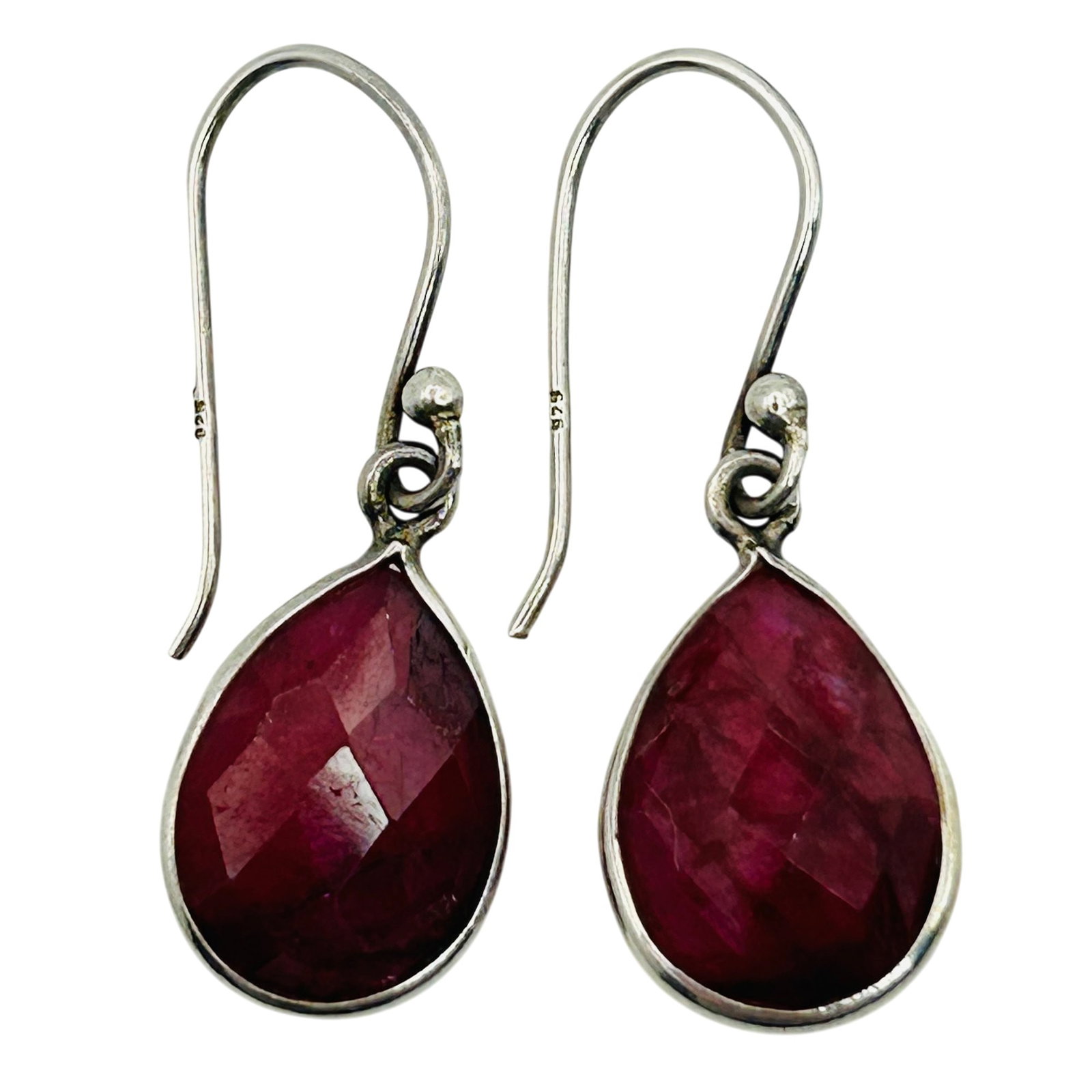 Sterling Ruby Tear Drop Hook Back Earrings: Sterling ruby tear drop hook back earrings. 3.2g