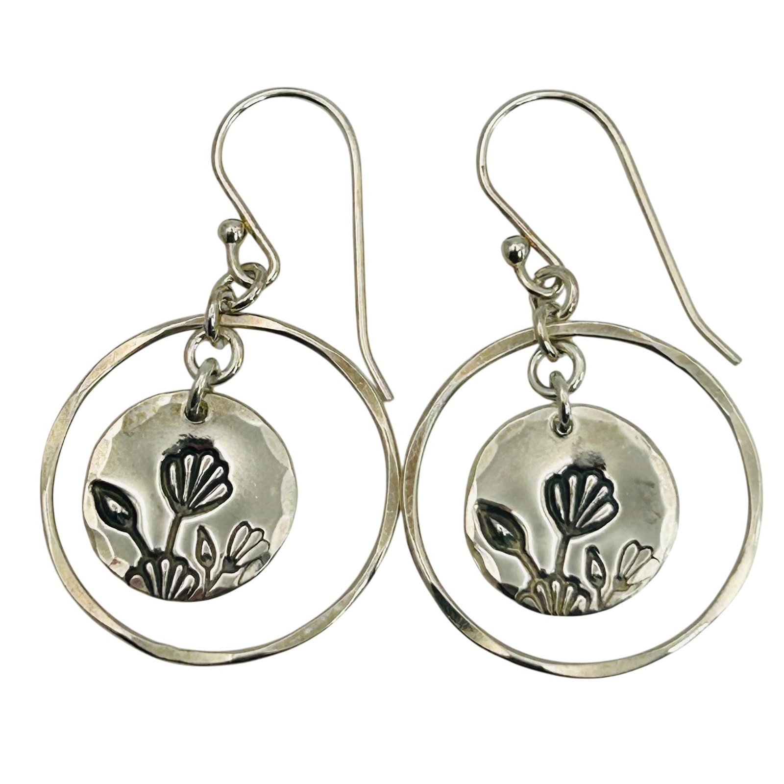 Sterling Dangle Etched Flower Earrings (1 of 4)
