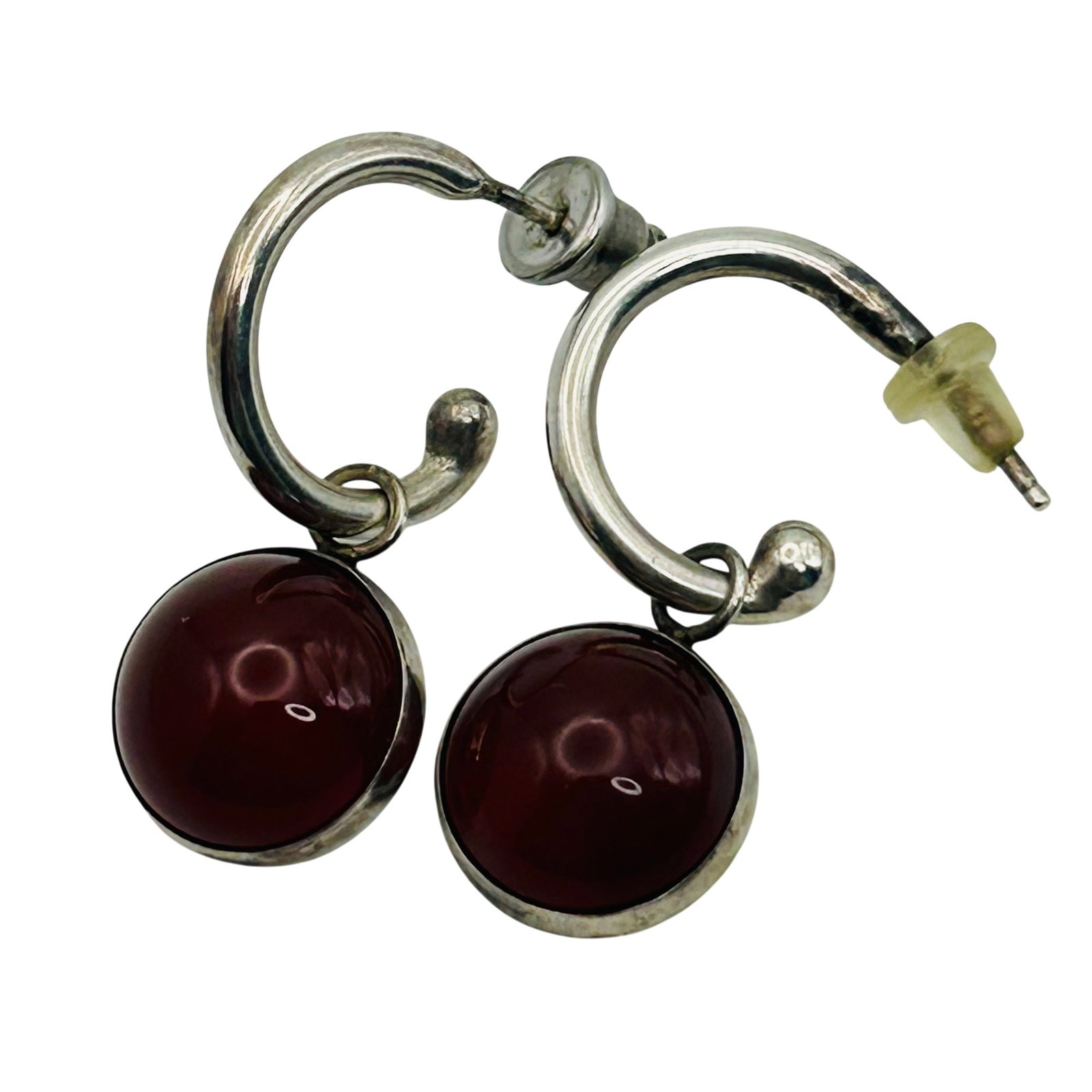 Sterling Carnelian Dangle Half Hoop Stud Earrings (1 of 4)