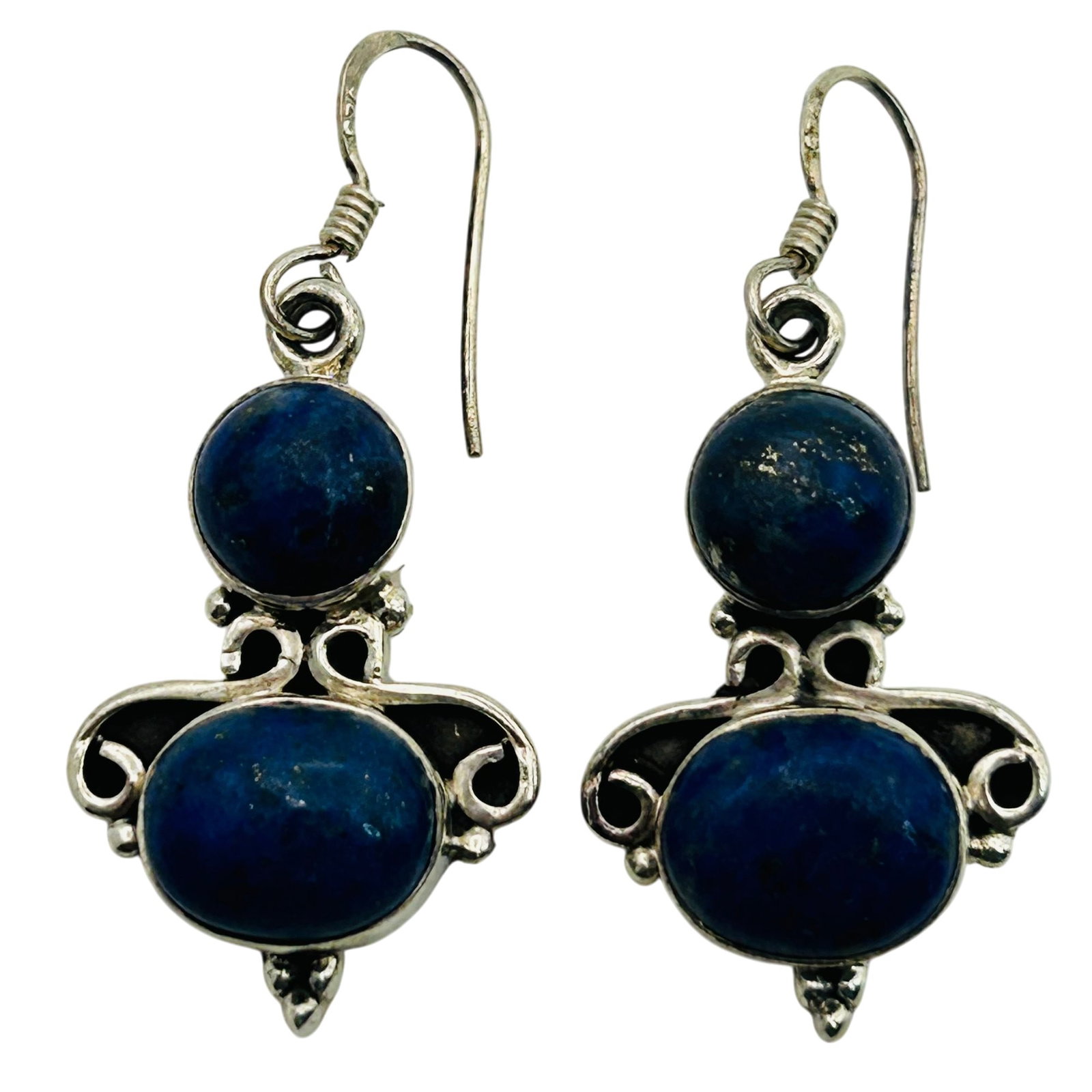 Sterling Lapis Lazuli Hook Back Earrings: Sterling lapis lazuli hook back earrings. 10.5g