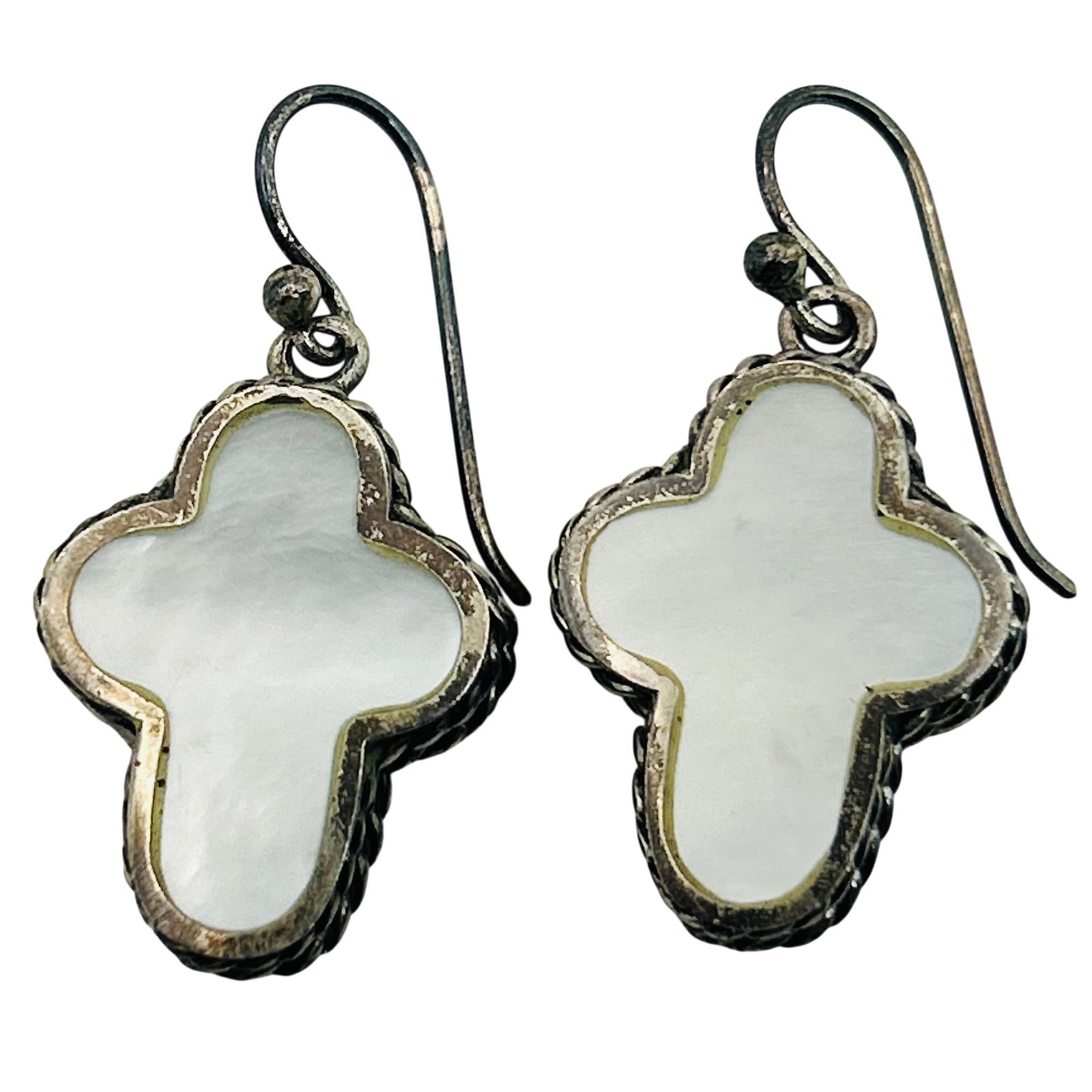 Sterling Mother Of Pearl Cross Hook Back Earrings (1 of 5)