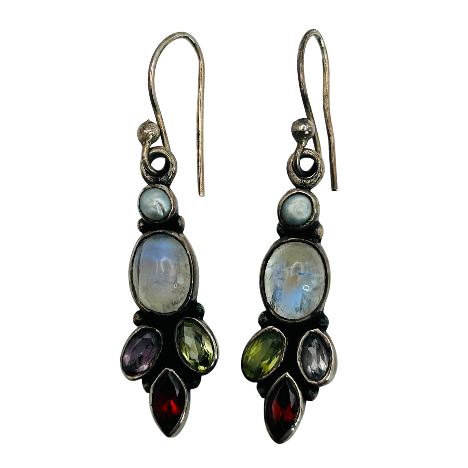 Sterling Multi Gem Hook Back Earrings. (1 of 5)