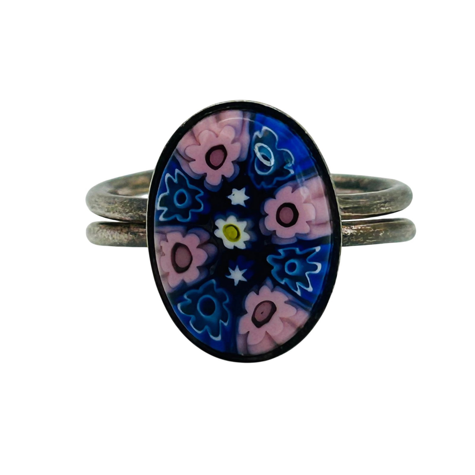 Sterling Murano Glass Flower Adjustable Ring: Sterling Murano glass flower adjustable ring. 3.8g