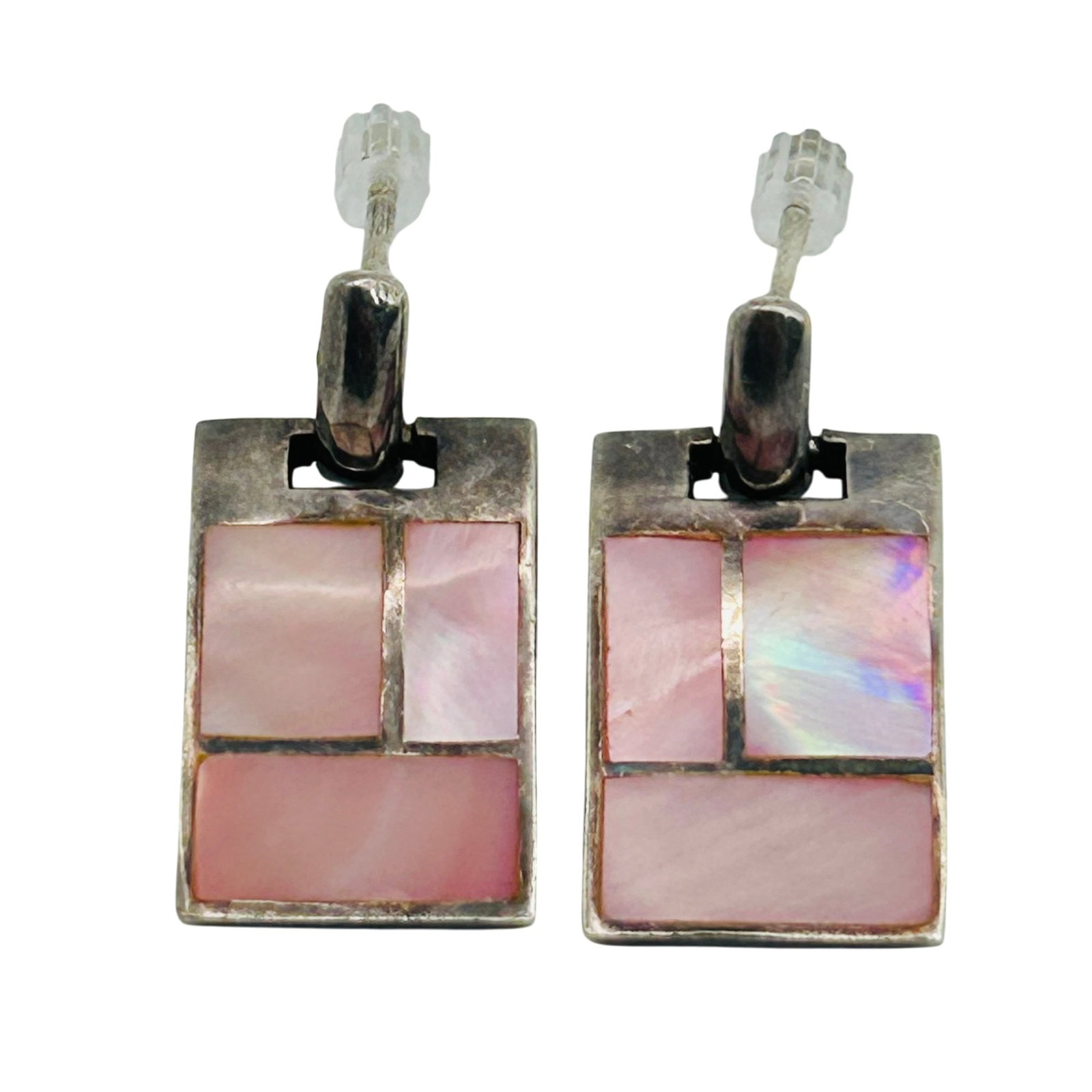 HAN Sterling Mother Of Pearl Stud Earrings: HAN Sterling mother of pearl stud earrings. 4.5g