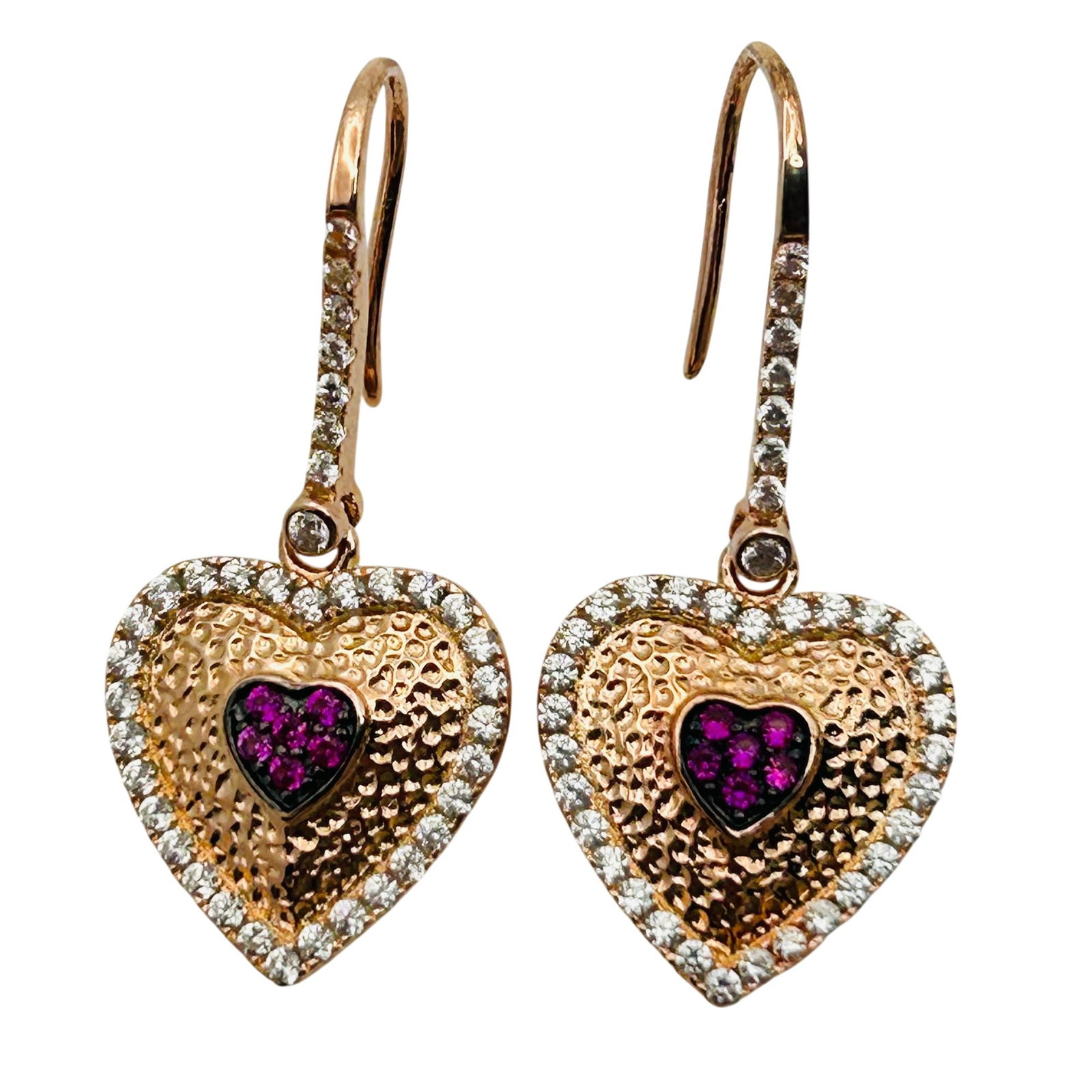 Sterling Pink Topaz Heart Hook Back Earrings: Sterling pink topaz heart hook back earrings. 3.4g