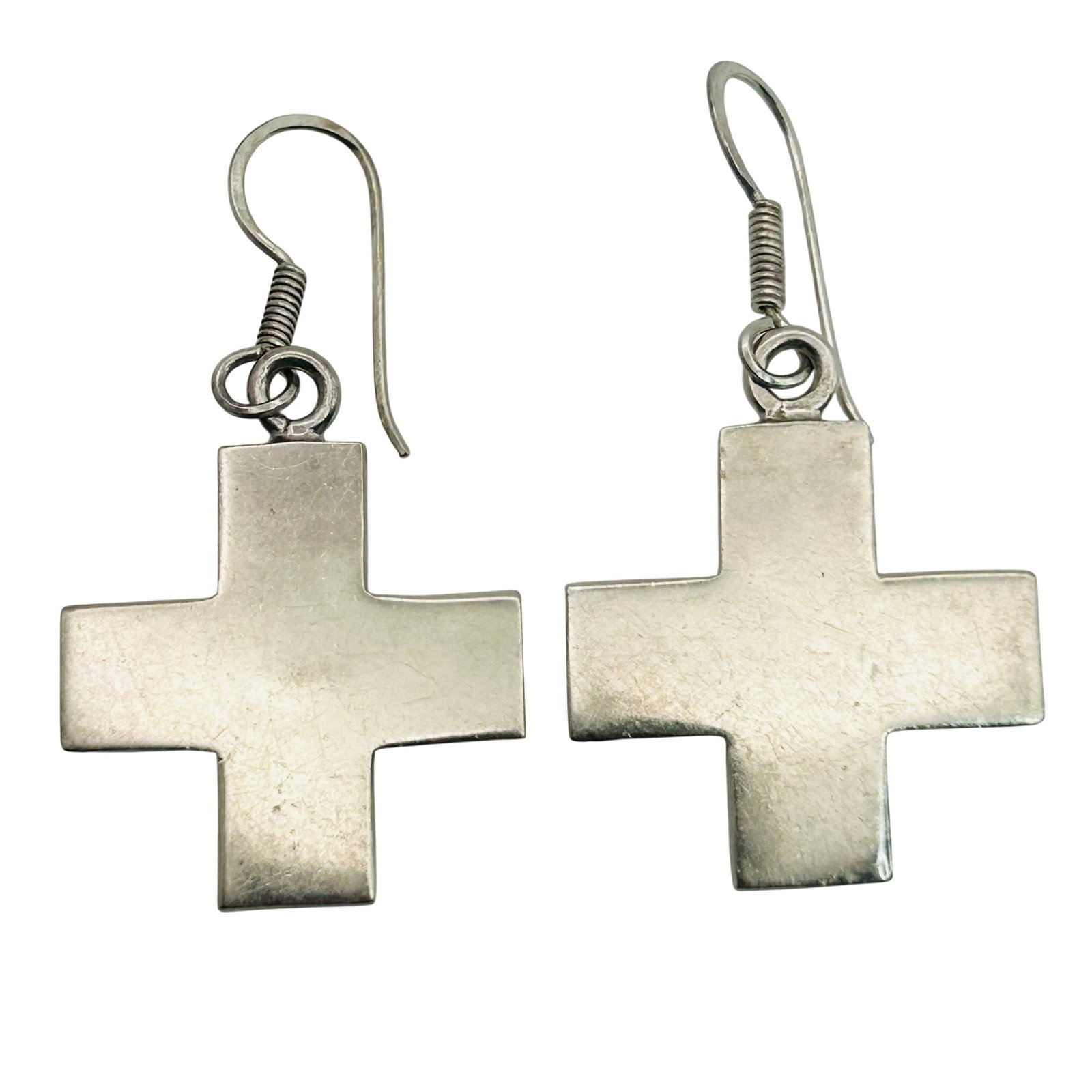 Sterling Cross Hook Back Earrings: Sterling cross hook back earrings. 12.3g