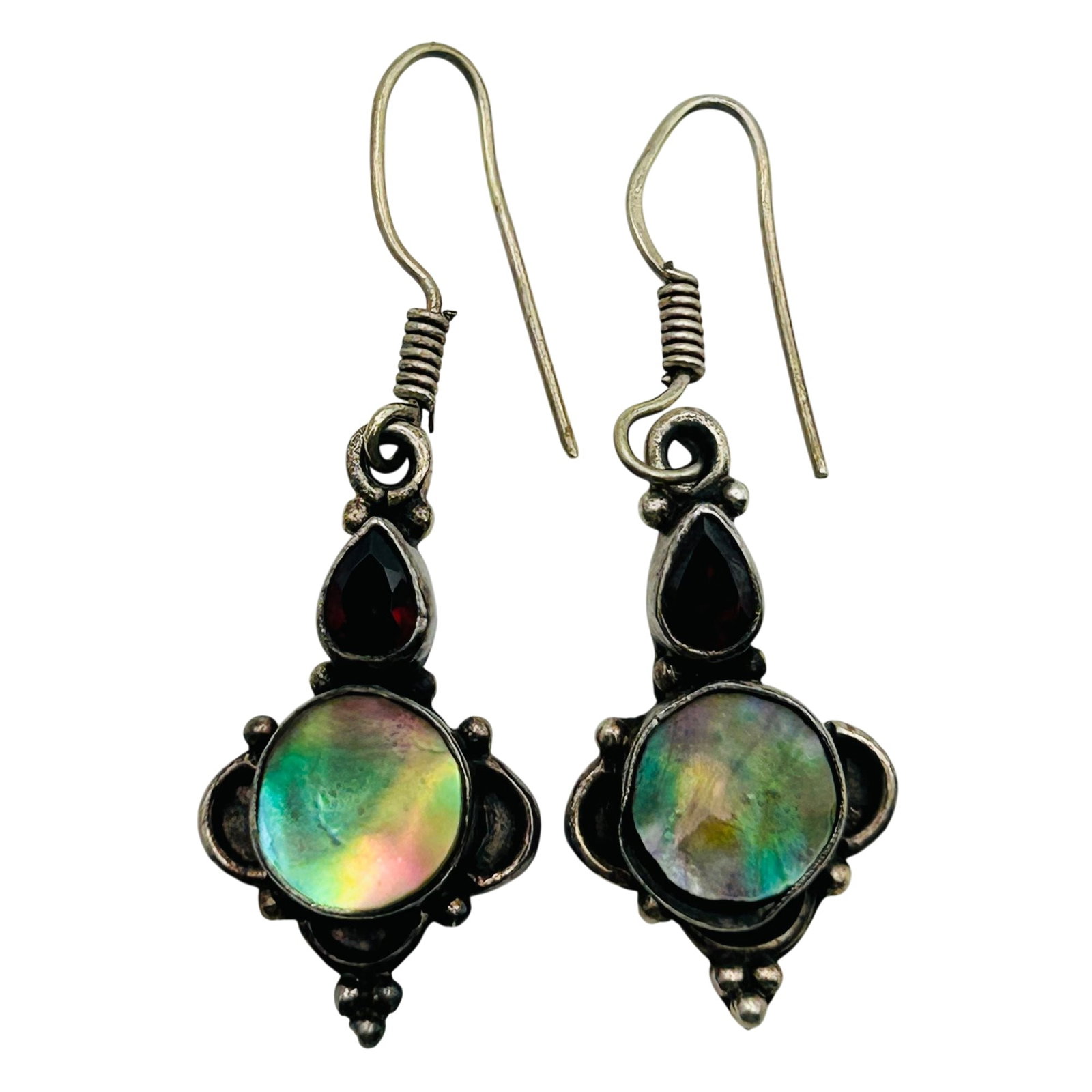 Sterling Abalone Garnet Hook Back Earrings (1 of 5)