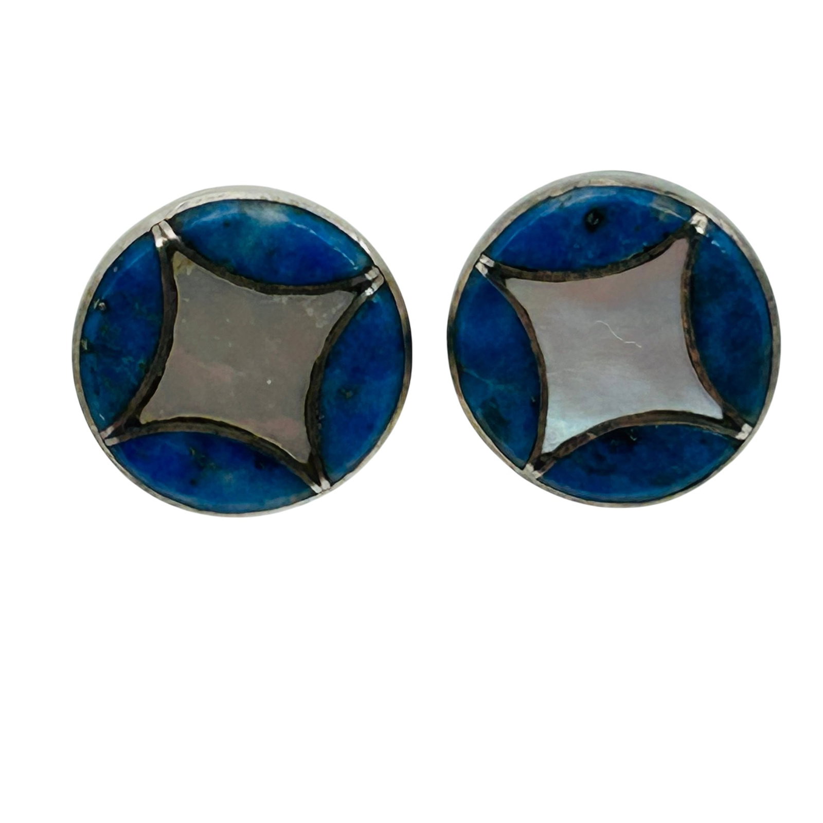 Sterling Inlay Stone Round Stud Earrings (1 of 5)