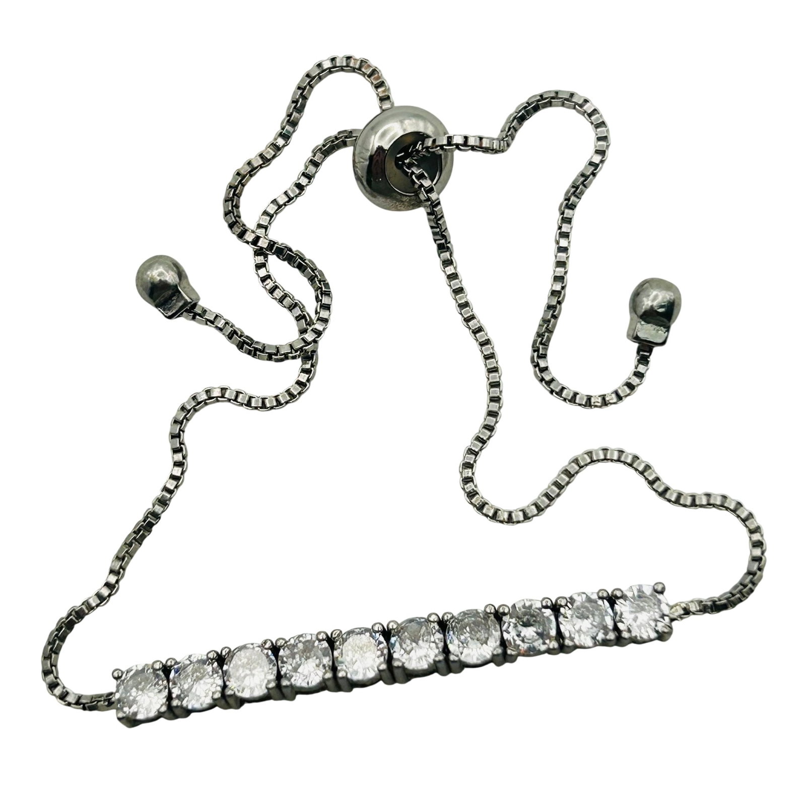 9w Sterling Rhinestone Box Chain Adjustable Bracelet (1 of 6)
