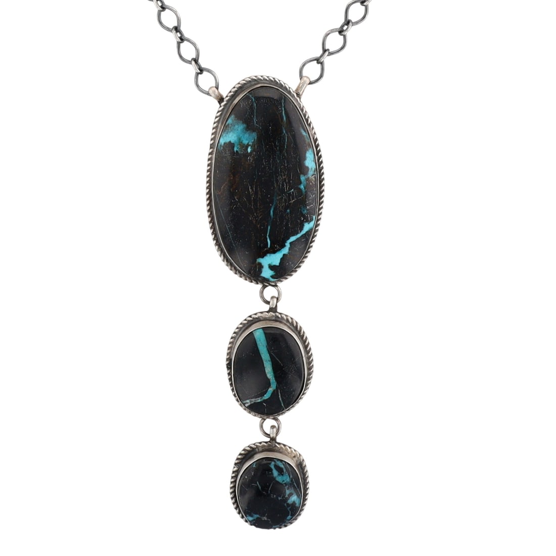 Donovan Nez Navajo Sterling Blue Moon Ribbon Turquoise Necklace (1 of 7)