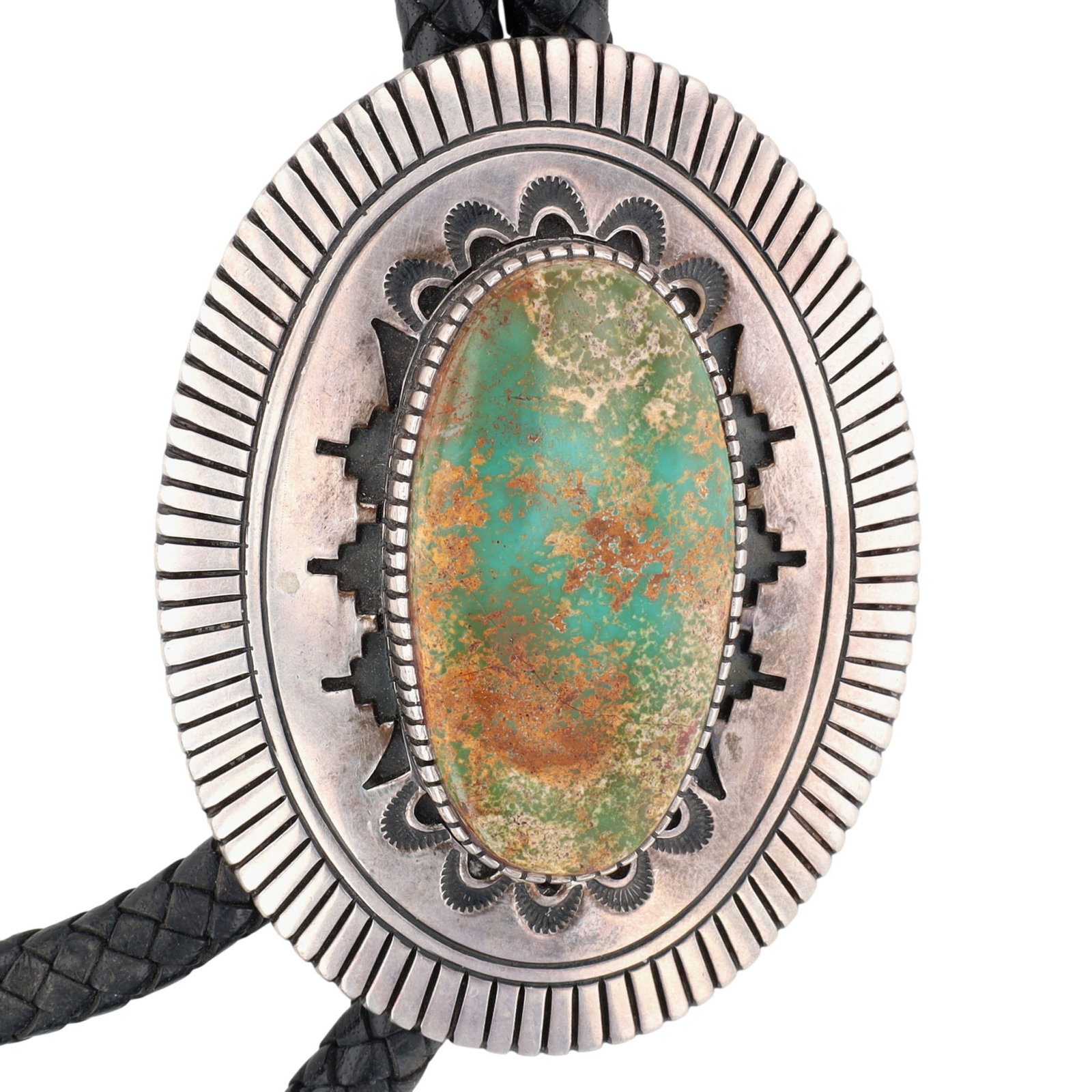 Richardson's Trading Post Dead Pawn Charlie John Navajo Sterling Large Turquoise Bolo Tie (1 of 8)
