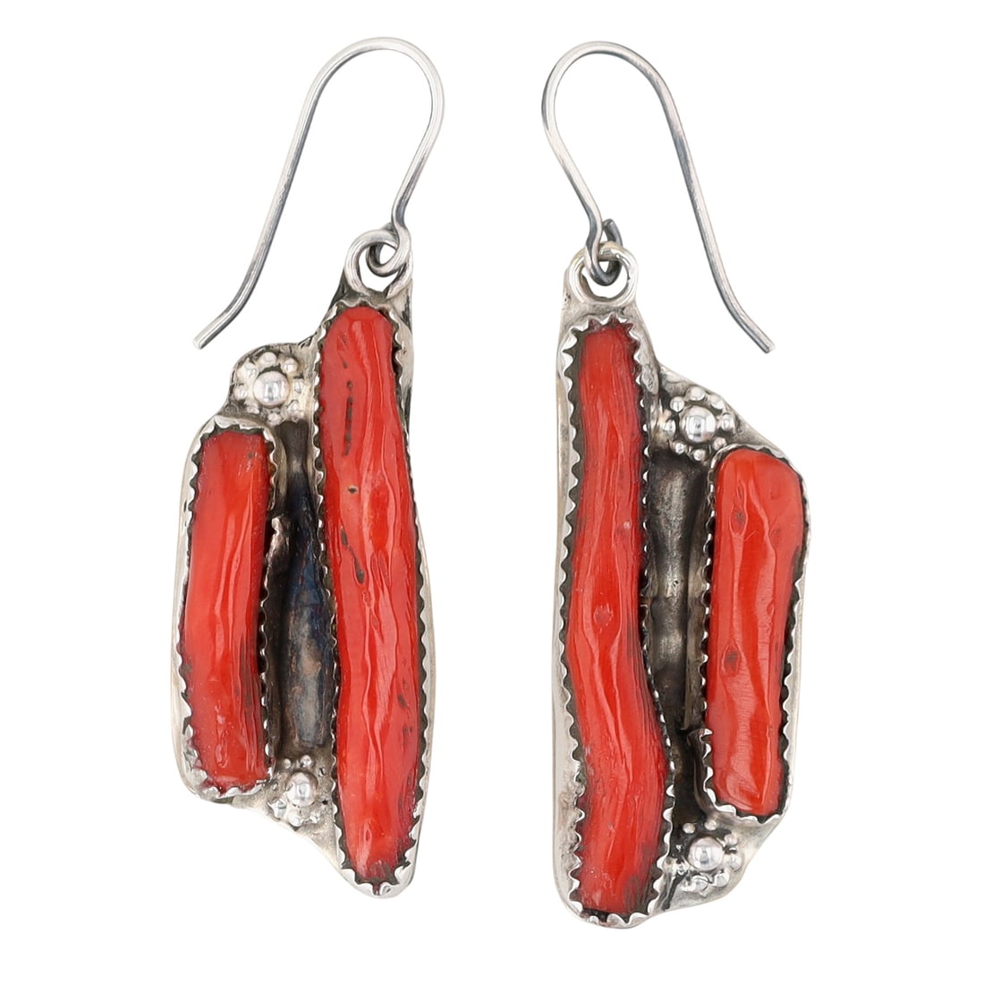 Griffin & Evangeline Tsabetsaye Zuni Sterling Coral Hook Earrings (1 of 3)
