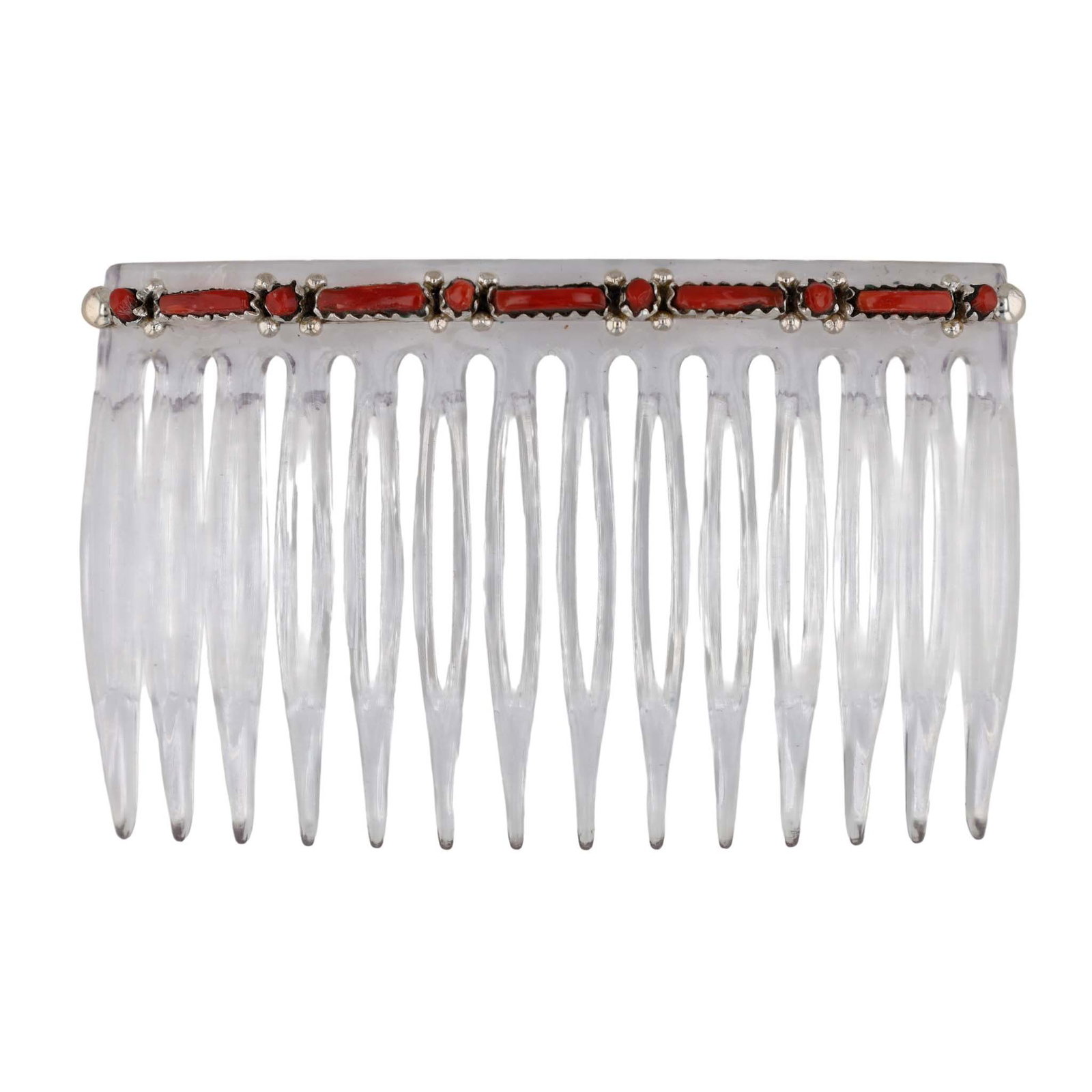 Jennifer Wyaco Zuni Sterling Coral Hair Comb (1 of 3)
