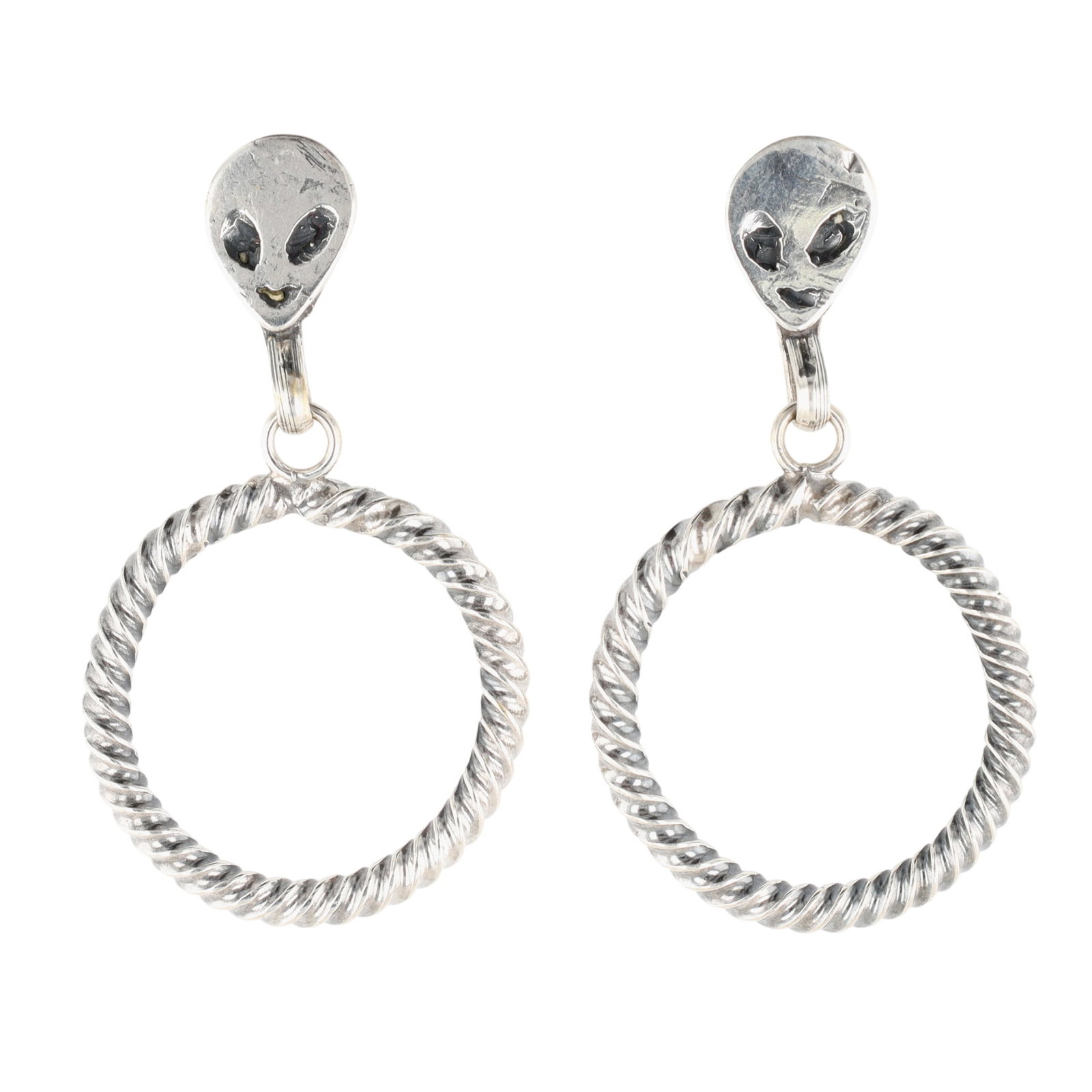 Sonyei Coho Navajo Plain Silver Alien Stud Dangle Earrings: Sonyei Coho Navajo Plain Sterling Silver Alien Stud Dangle Earrings 7g