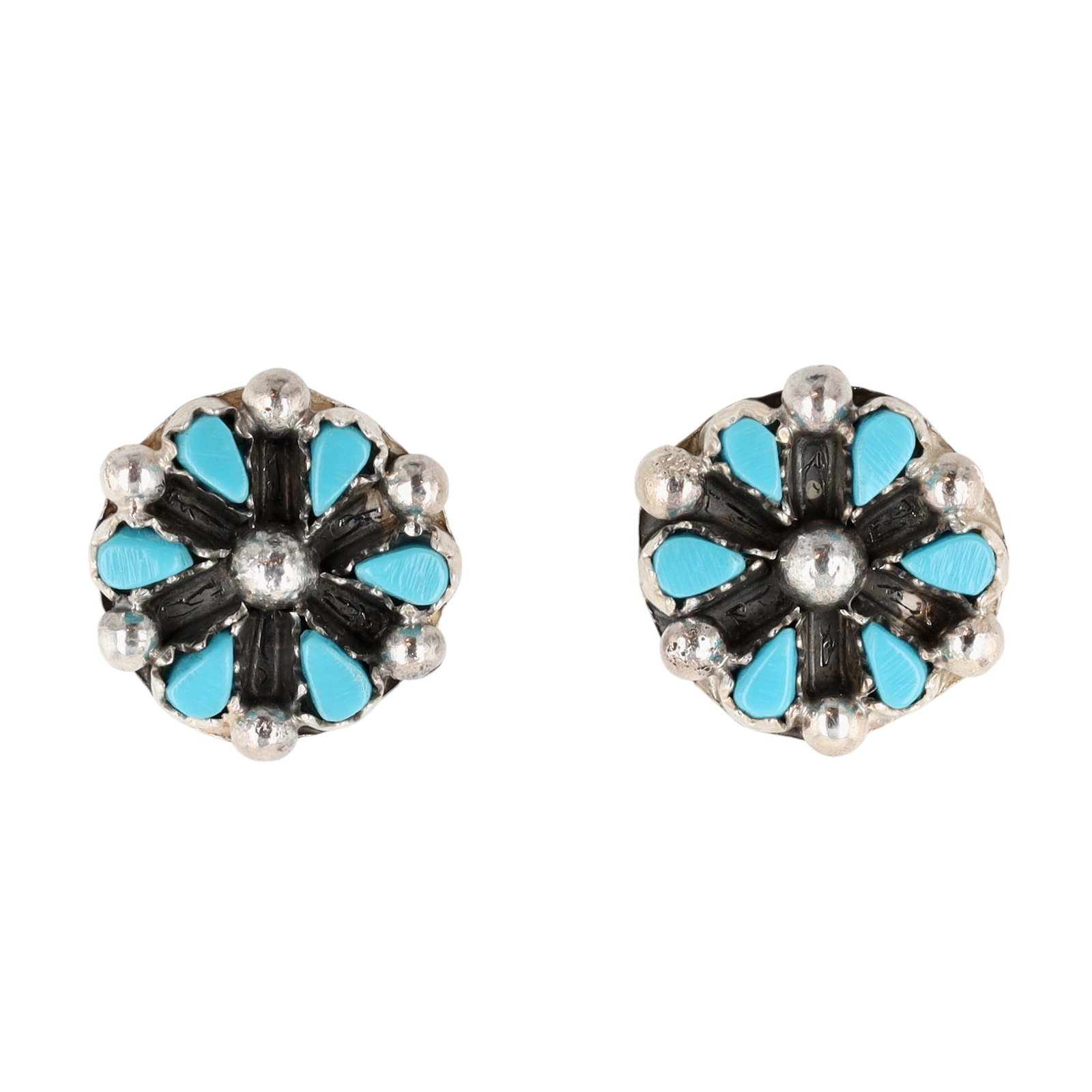 Tricia Leekity Zuni Sterling Turquoise Cluster Stud Earrings: Tricia Leekity Zuni Sterling Block Turquoise Cluster Stud Earrings 3g | Set with Lot 371