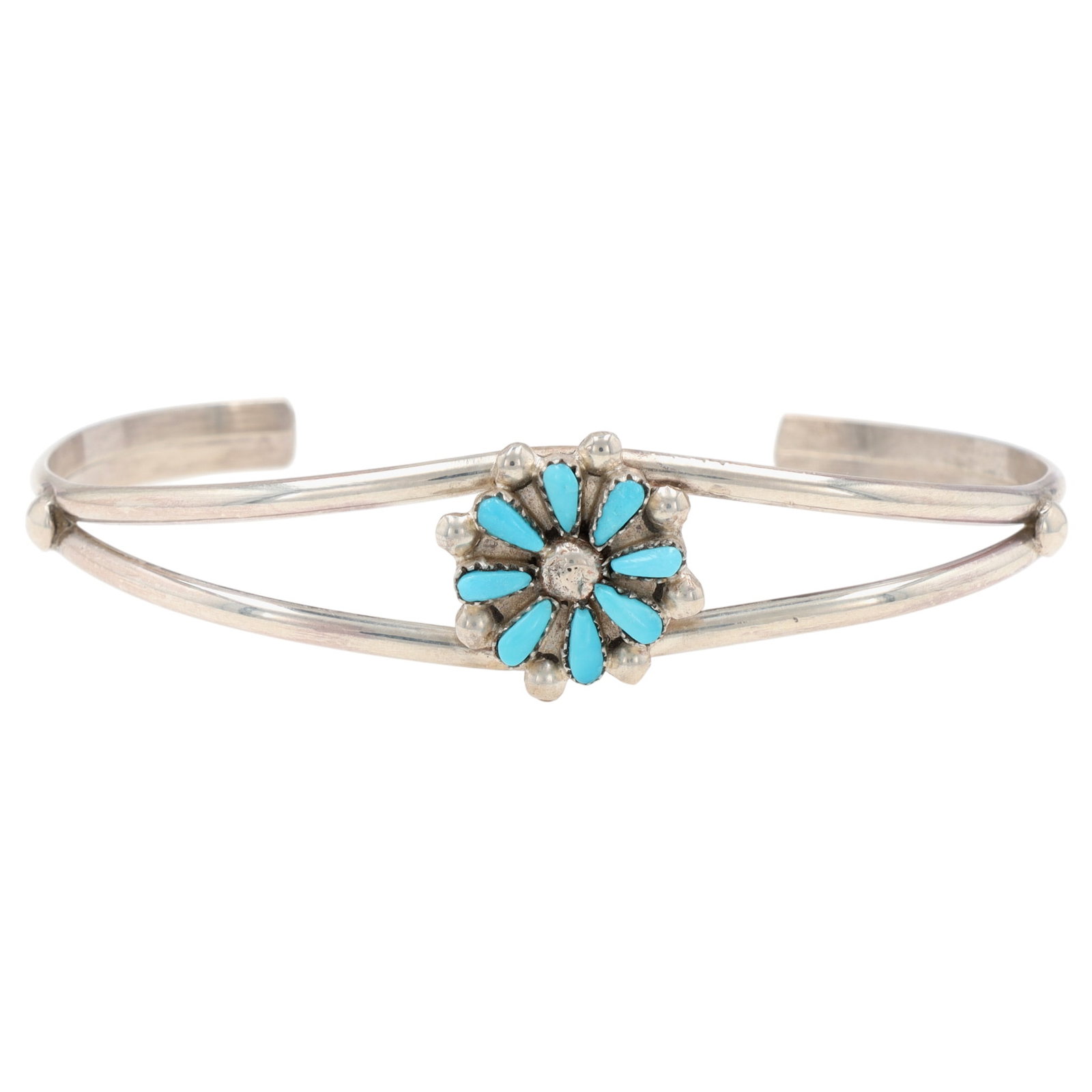 David & Sarita Leekity Zuni Sterling Turquoise Petit Point Flower Cuff Bracelet (1 of 7)