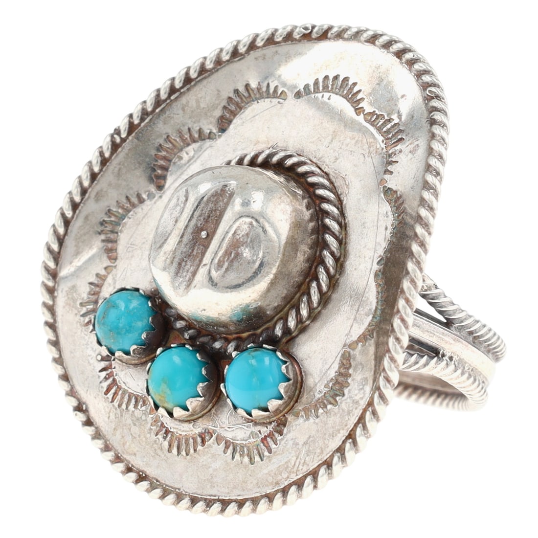 Bobby Platero Navajo Sterling Kingman Turquoise Cowboy Hat Ring Sz 7 (1 of 7)