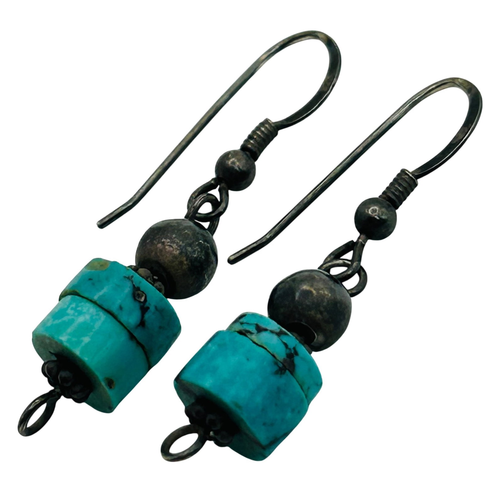 Sterling Southwest Turquoise Hook Back Earrings: Sterling Southwest Turquoise Hook Back Earrings. 3.4g