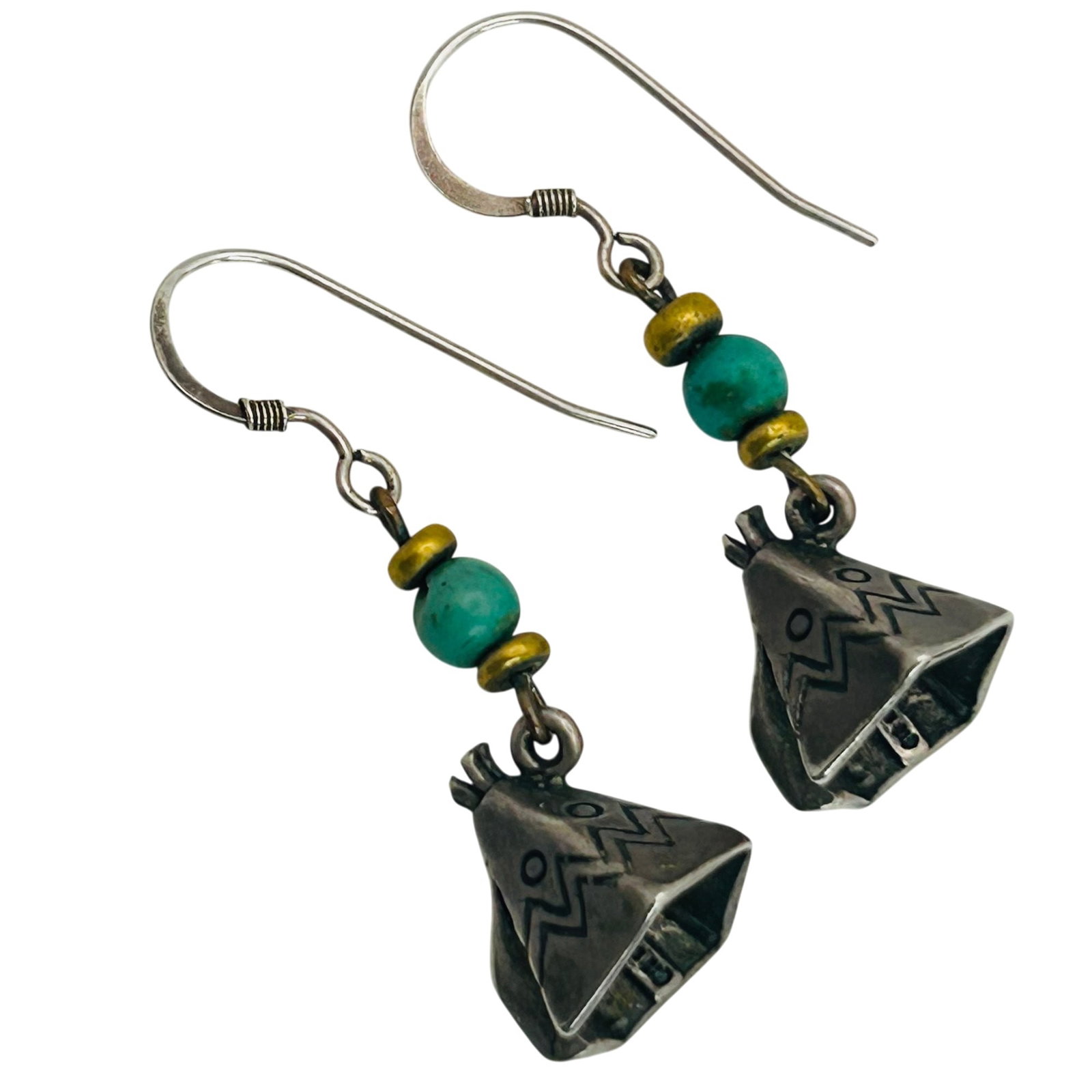 Signed Sterling Southwest Turquoise Tent Earrings (1 of 5)