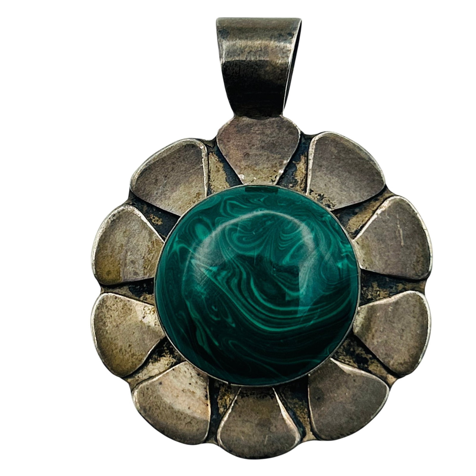 Taxco Mexico Sterling Malachite Pendant (1 of 4)