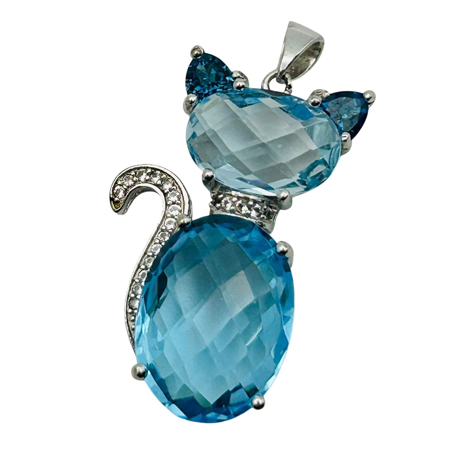 Signed Sterling Topaz Cat Pendant (1 of 4)
