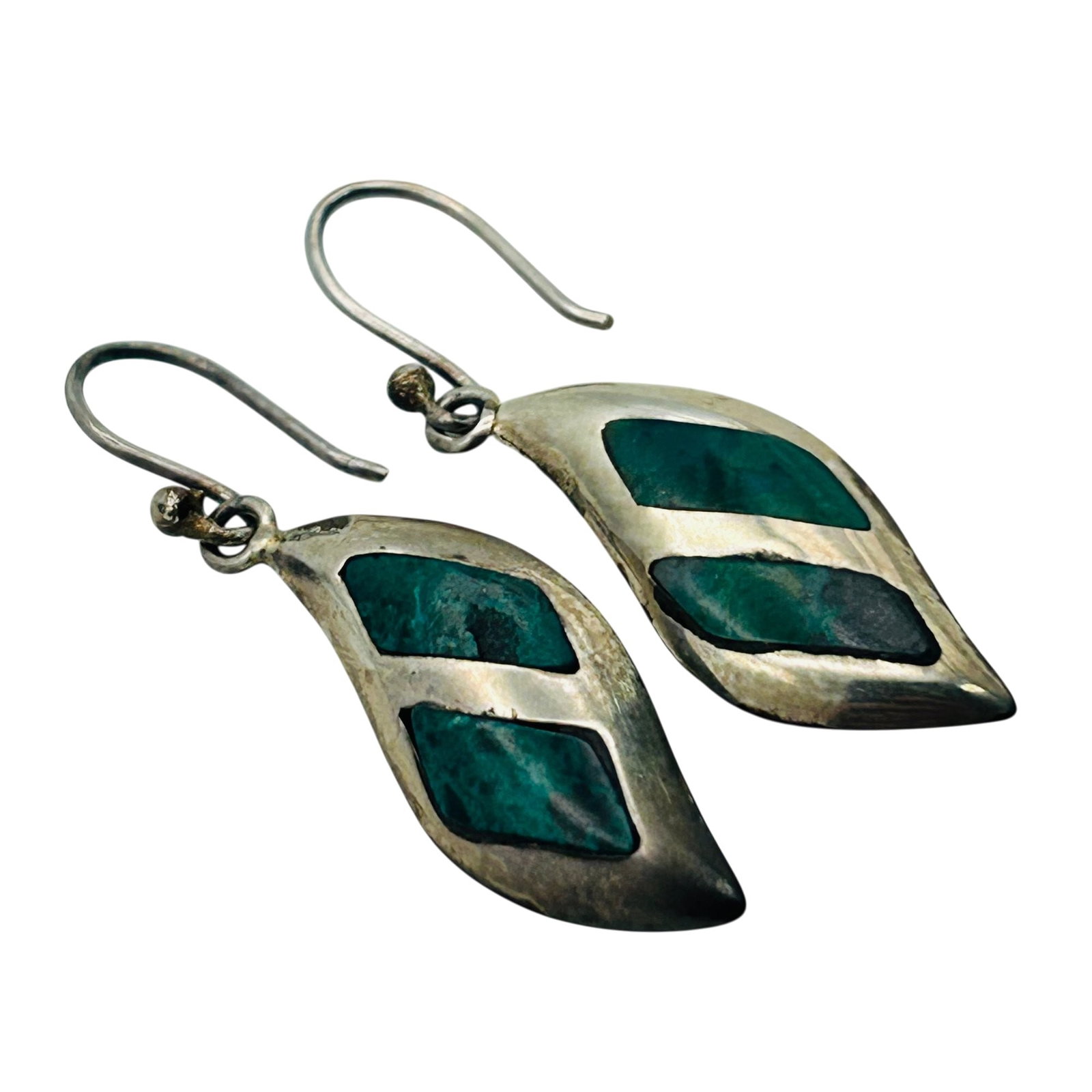 950 Silver Malachite Hook Back Earrings: 950 Silver Malachite Hook Back Earrings. 2.3g