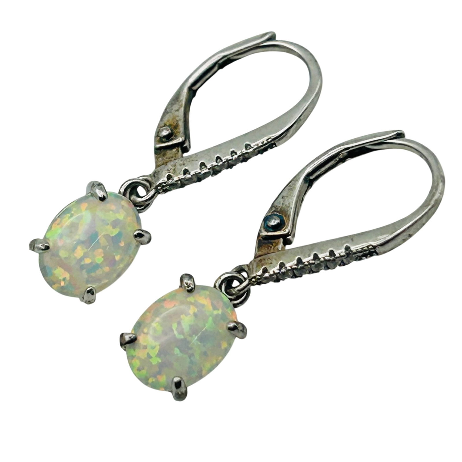 Signed Sterling Opal Jacket Earrings: Signed FZN Sterling Opal Jacket Earrings. 1.7g