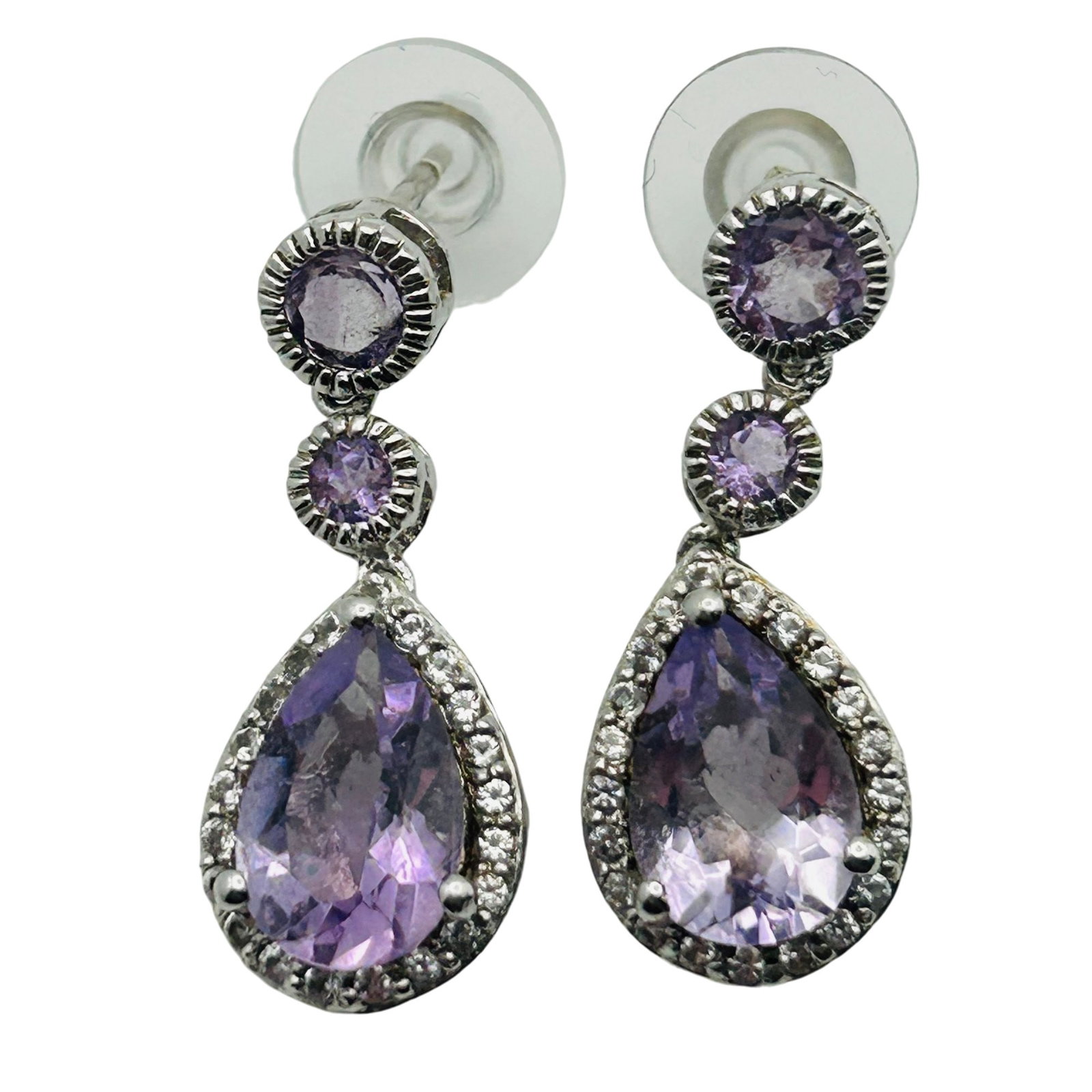 Signed Sterling Amethyst Stud Earrings (1 of 4)