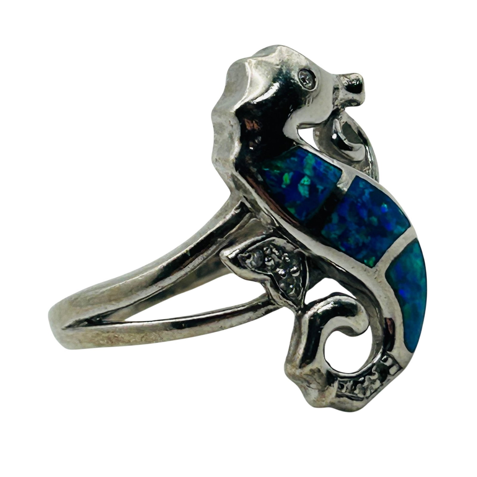 Sterling Opal Seahorse Ring Sz 9 (1 of 6)