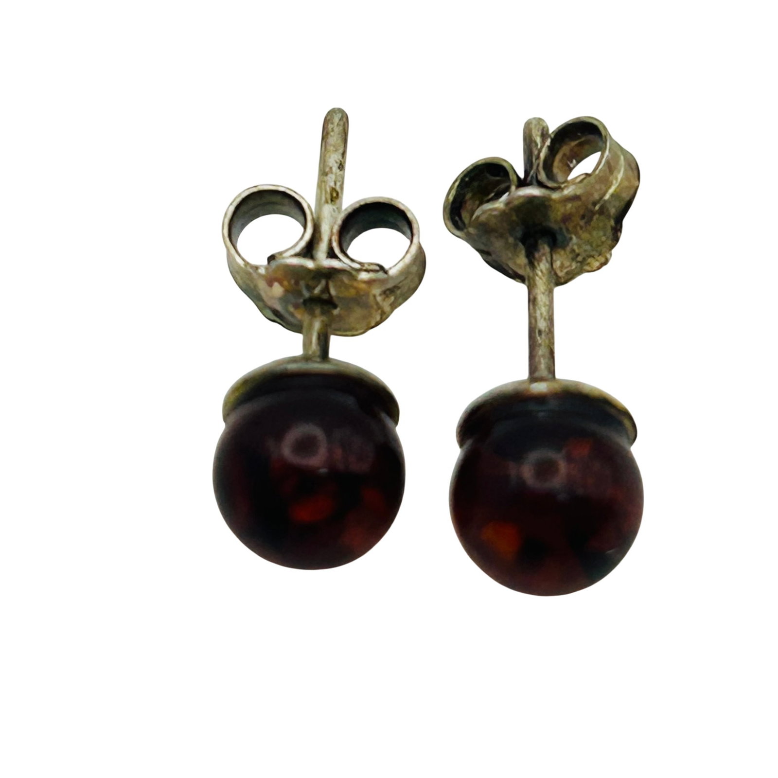 Sterling Amber Round Stud Earrings (1 of 4)