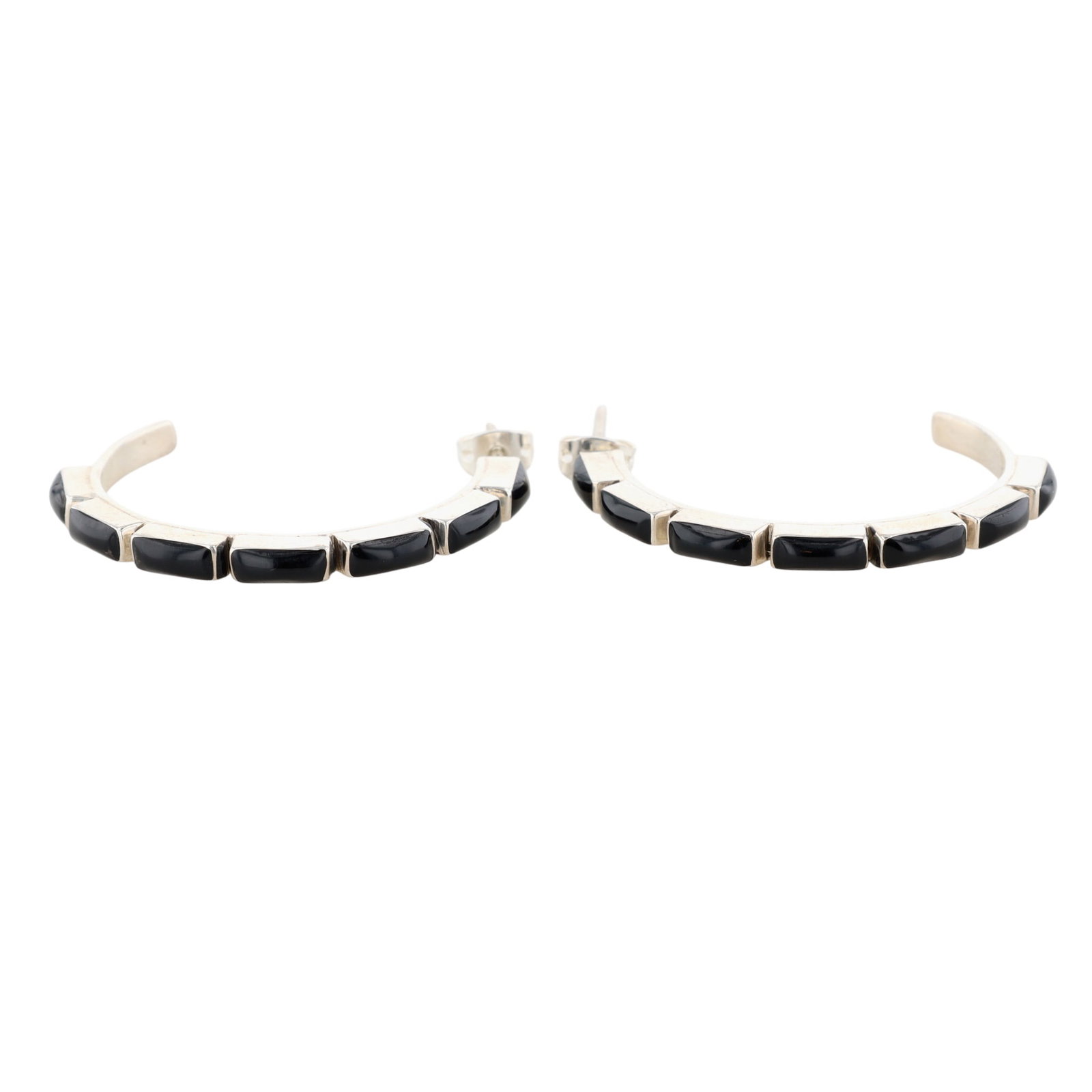 Sterling Onyx Half Hoop Earrings 8.9g (1 of 4)