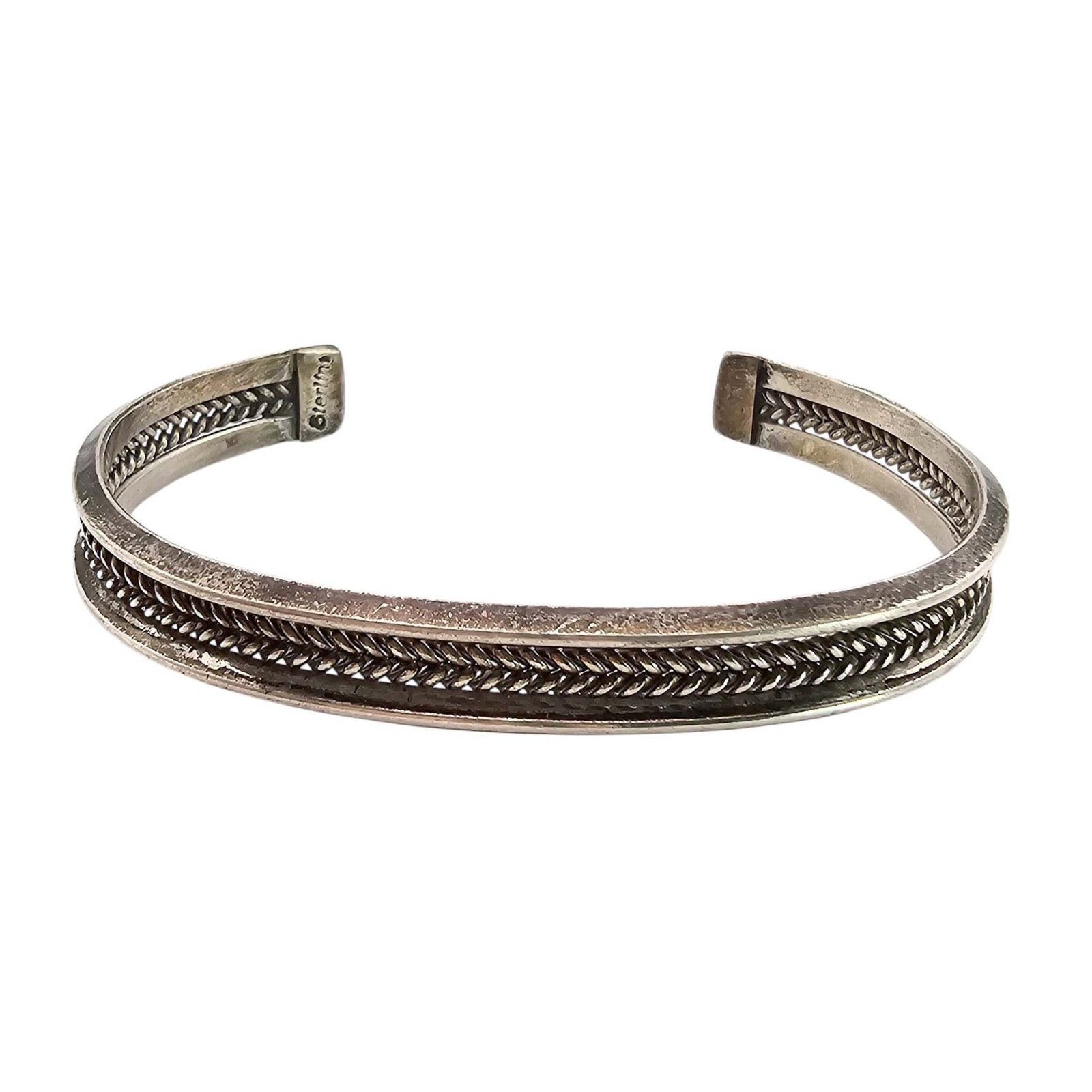 Native Sterling Silver Braided Design Cuff Bracelet 14.7 G: Native Sterling Silver Braided Design Cuff Bracelet 14.7 G