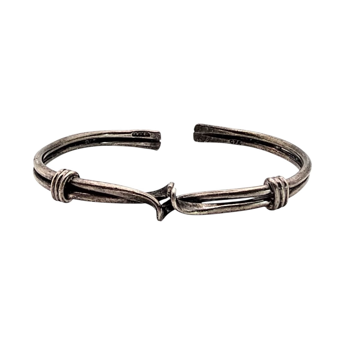 Mexico Sterling Silver Barb Wire Style Cuff Bracelet 12.8 G: Mexico Sterling Silver Barb Wire Style Cuff Bracelet 12.8 G