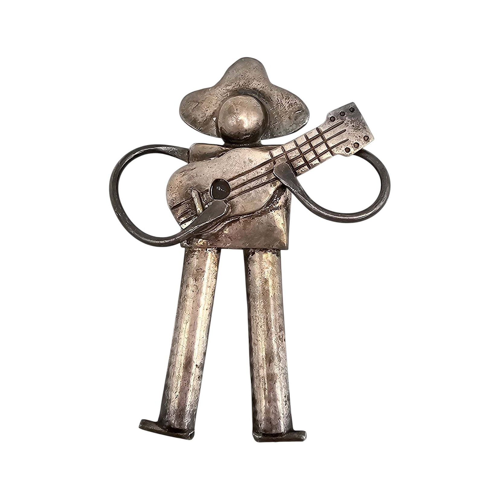 Mexico Artisan Made Sterling Silver Man With Guitar Brooch 18.8 G (1 of 4)