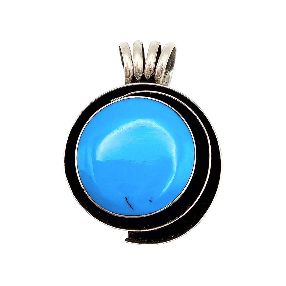 Mid Century Mexico Turquoise Sterling Silver Pendant 14.9 G (1 of 4)