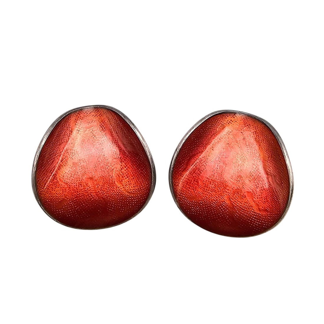 Einar Modahl Norway Guilloche Enamel Sterling Silver Red Earrings 9.3 G (1 of 4)