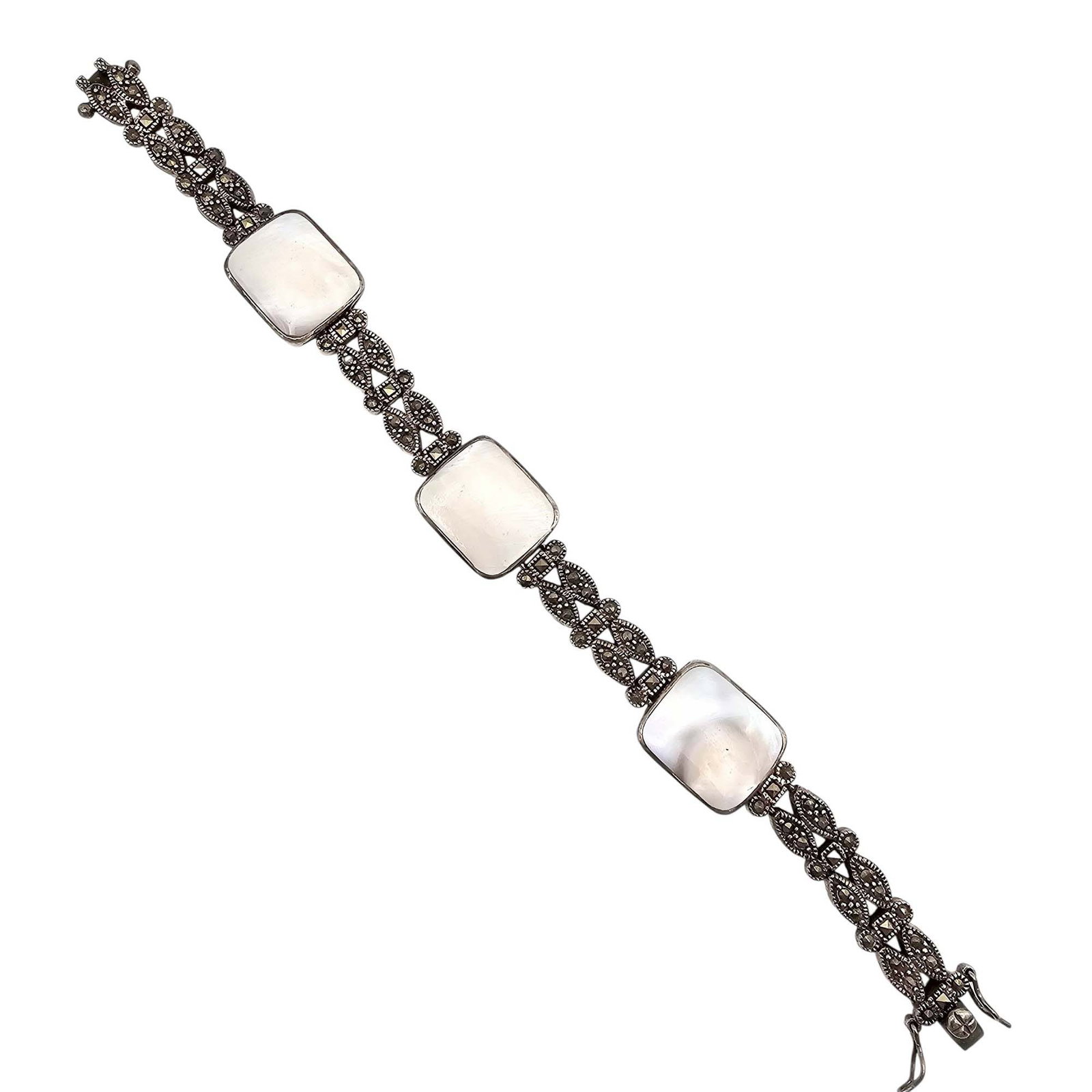 R Marcasite Mother Of Pearl Sterling Silver Bracelet 33.5 G: R Marcasite Mother Of Pearl Sterling Silver Bracelet 33.5 G