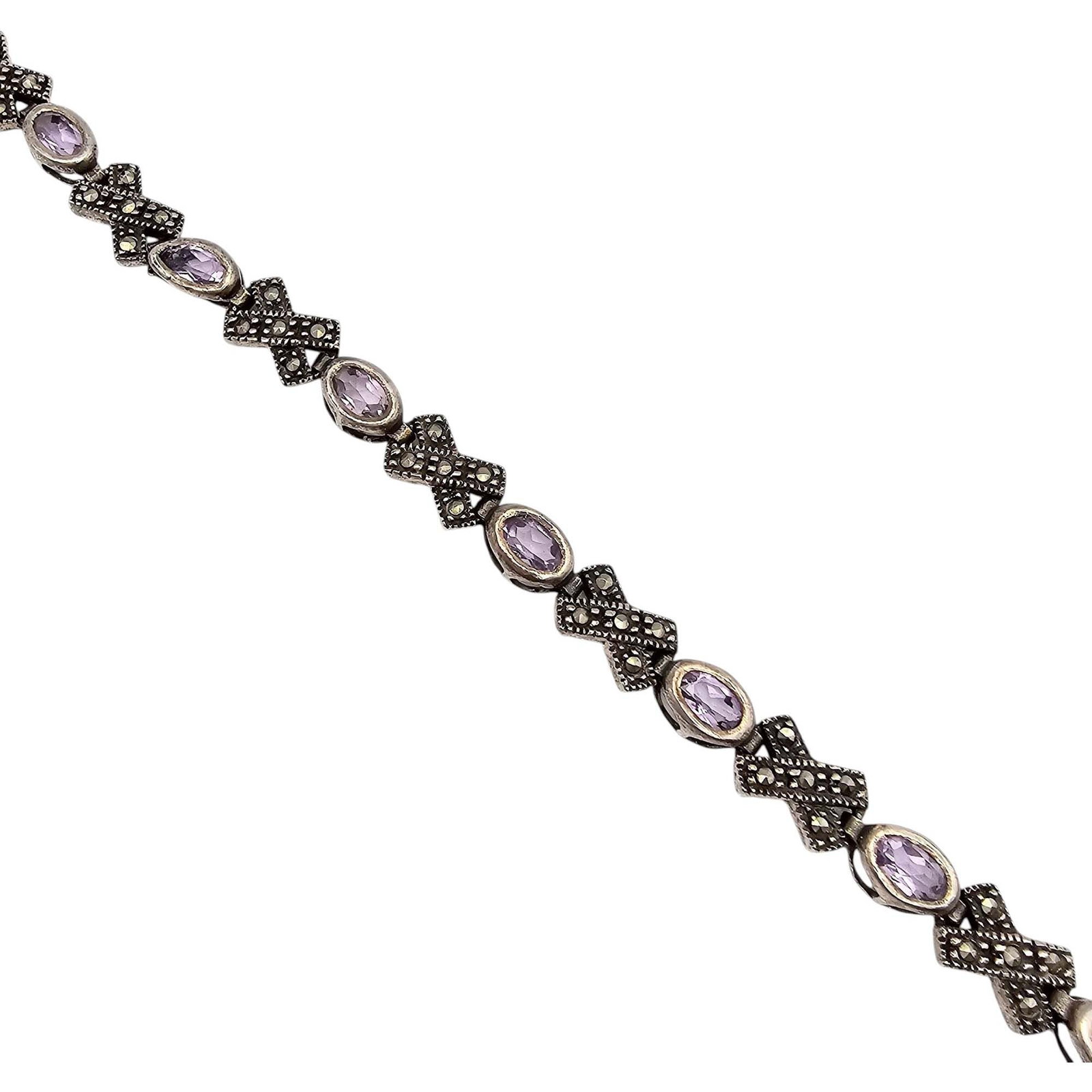 DBJ Marcasite Amethyst Sterling Silver Bracelet 10.8 G (1 of 4)