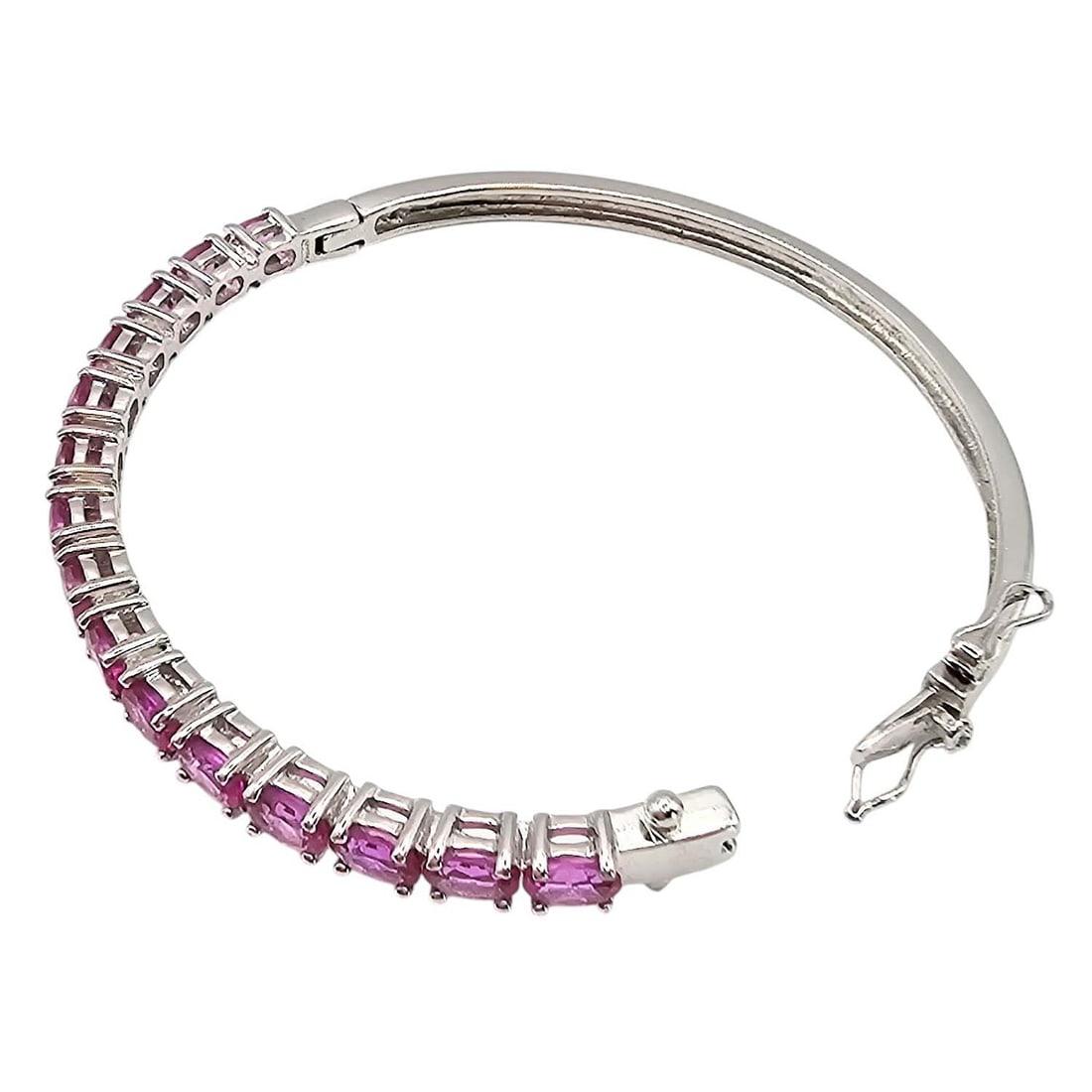 Signed Ruby Sterling Silver Hinge Bangle Bracelet 17.2 G - 2