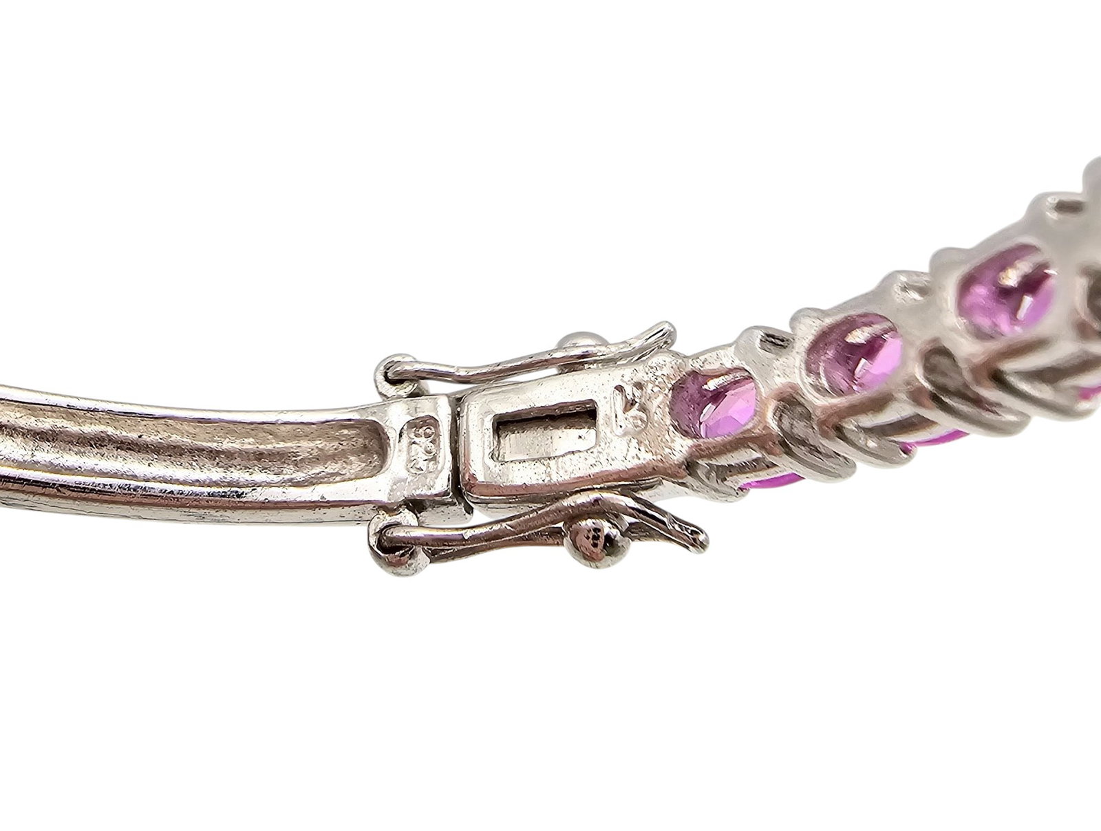 Signed Ruby Sterling Silver Hinge Bangle Bracelet 17.2 G - 3