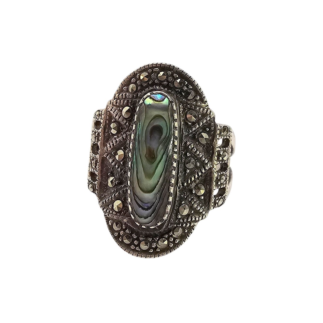 NF Abalone Marcasite Sterling Silver Ring Size 8.25 6.4 G (1 of 4)