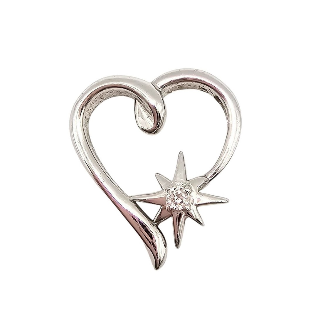 ZEI Diamond Sterling Silver Heart Pendant 3.5 G: ZEI Diamond Sterling Silver Heart Pendant 3.5 G